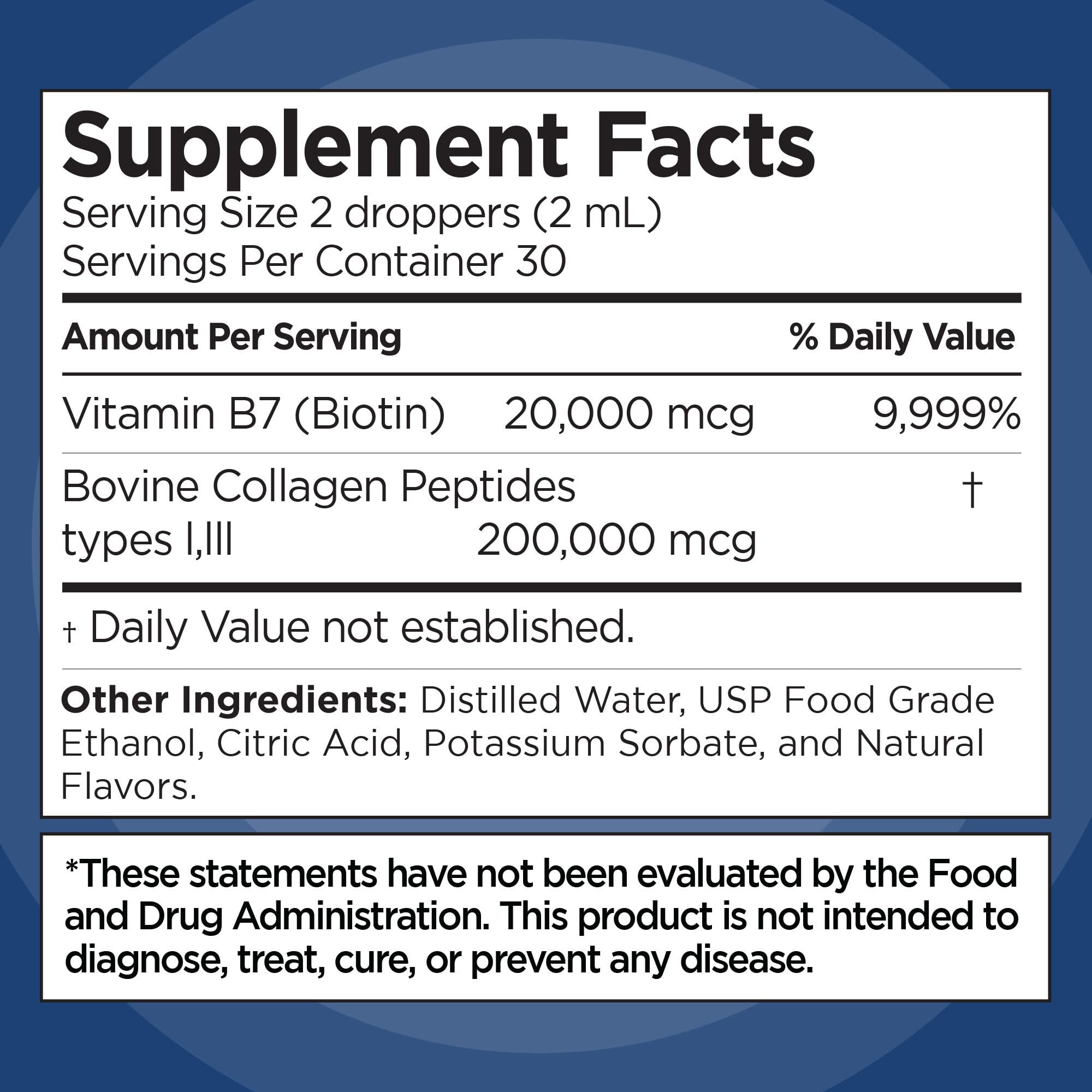 Liquid Collagen & Biotin Drops – Vanilla Flavor, 2oz | Hair, Skin & Nails Support, Keto Friendly