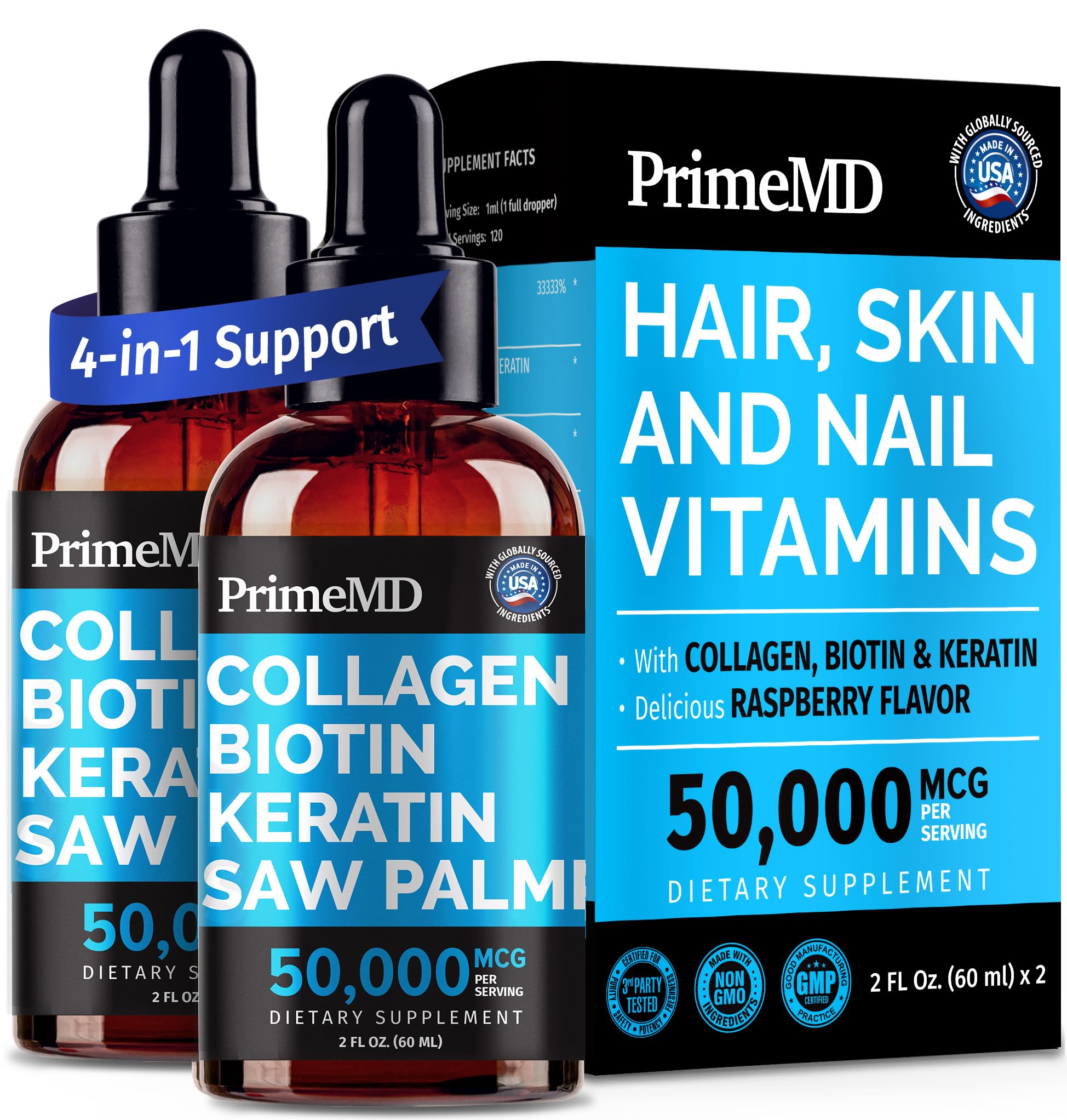 Liquid Collagen Peptides for Women – Biotin Serum for Hair, Skin & Nails (2 fl oz x2)