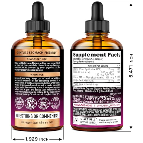 Liquid Iron Drops for Women 18 mg – USDA Organic, USA-Made, Cherry Flavor