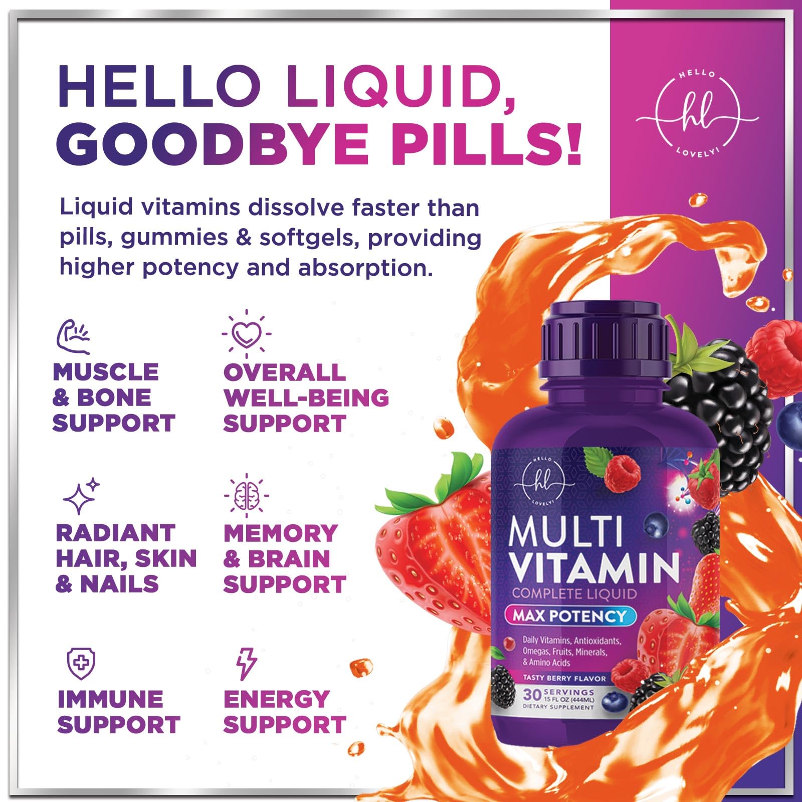 Liquid Multivitamin Sugar Free Berry 15 oz – Vegan, Non-GMO Daily Multivitamin