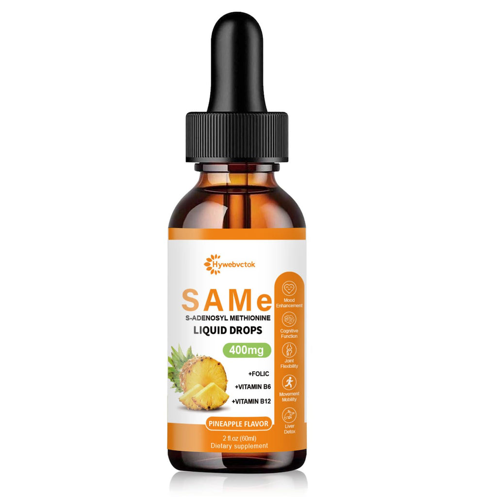 Liquid SAM-e Drops 2 Oz - 400mg SAM-e with B6, B12 & Folate | Pineapple Flavor | 98% Absorption | Joint & Liver Health | 0 Sugar