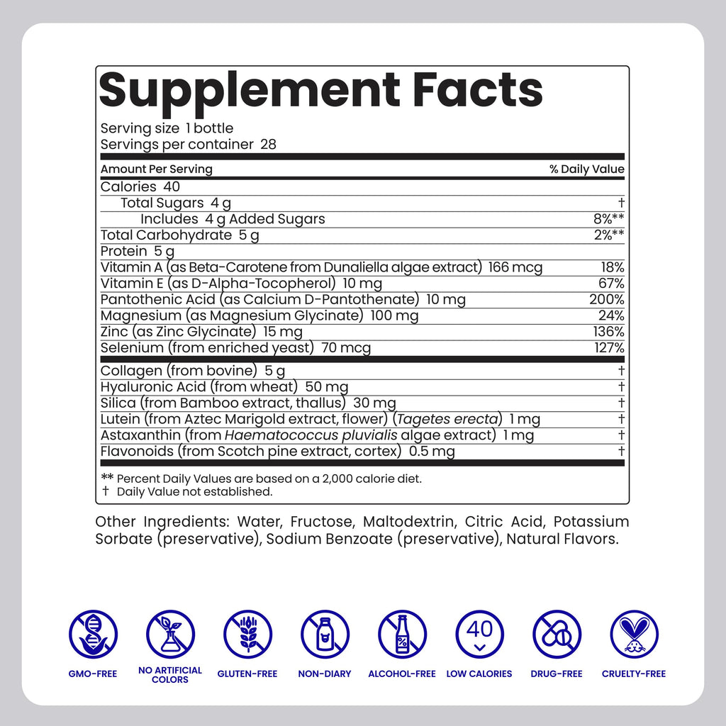 Liquid Skin Care Supplement with Collagen + Hyaluronic Acid – Ready-to-Drink, Clinically Proven for Glowing, Hydrated, and Firm Skin | UV Protection | 28 Servings | Ultimate Skincare Program