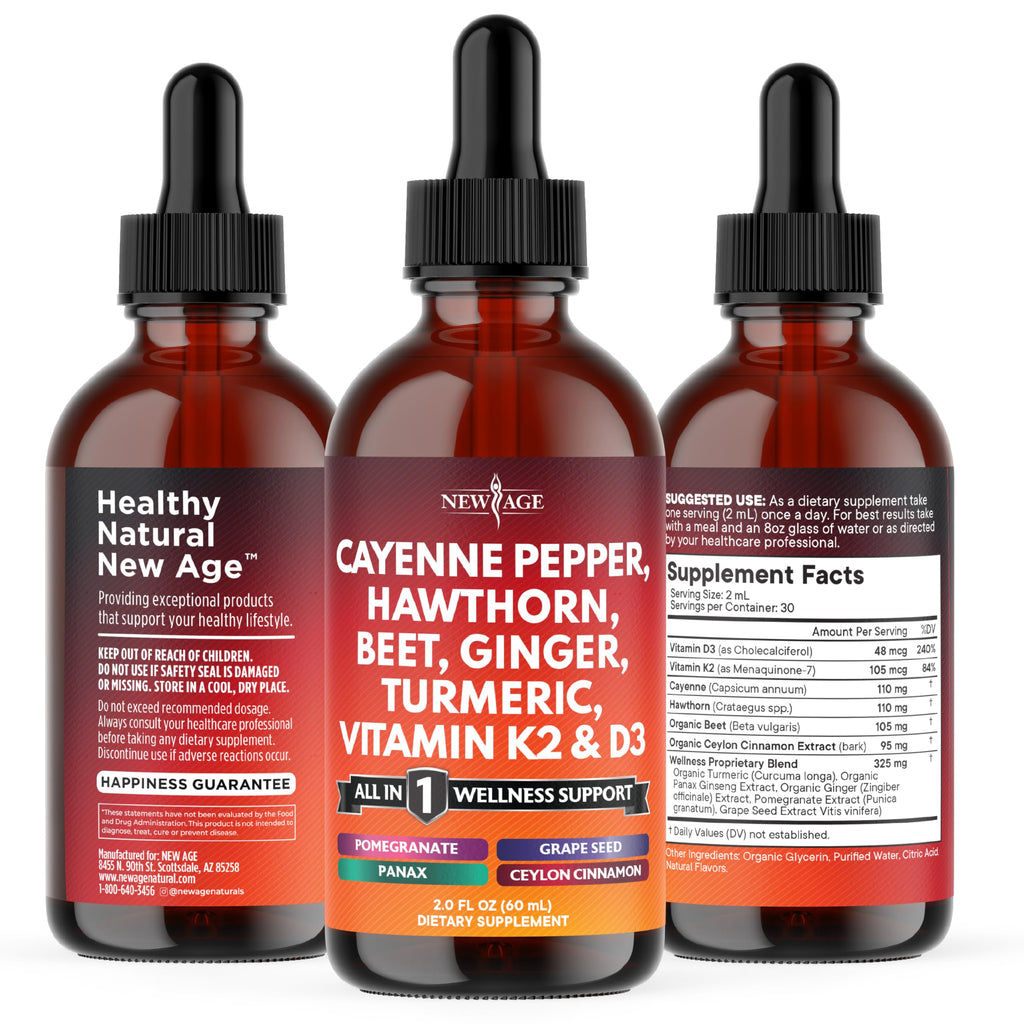 Cayenne Pepper Liquid Drops with Hawthorn Berry, D3 K2 - 4oz