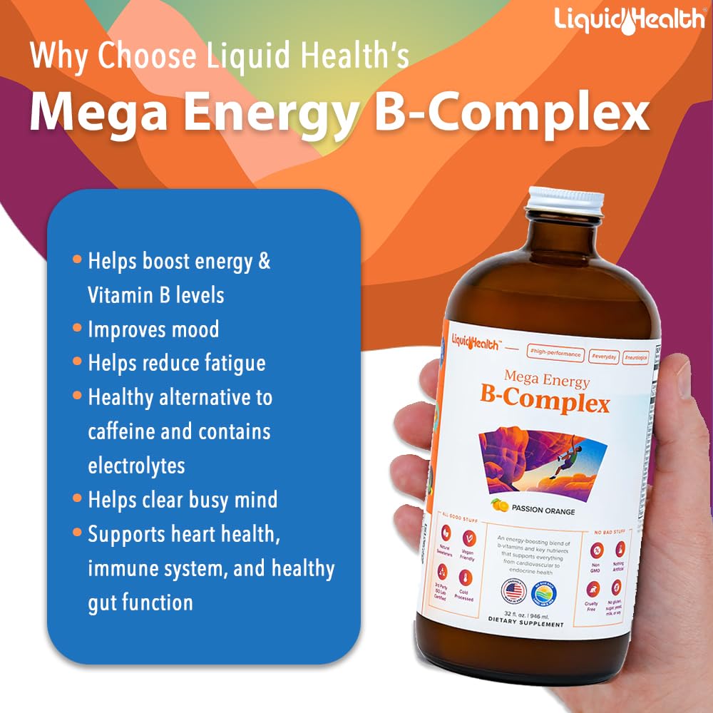 LIQUIDHEALTH Mega Energy B-Complex – Liquid Vitamin for Natural Energy, Immune Support, and Vitality (3 Pack) – Made in USA, Vegan, Sugar-Free
