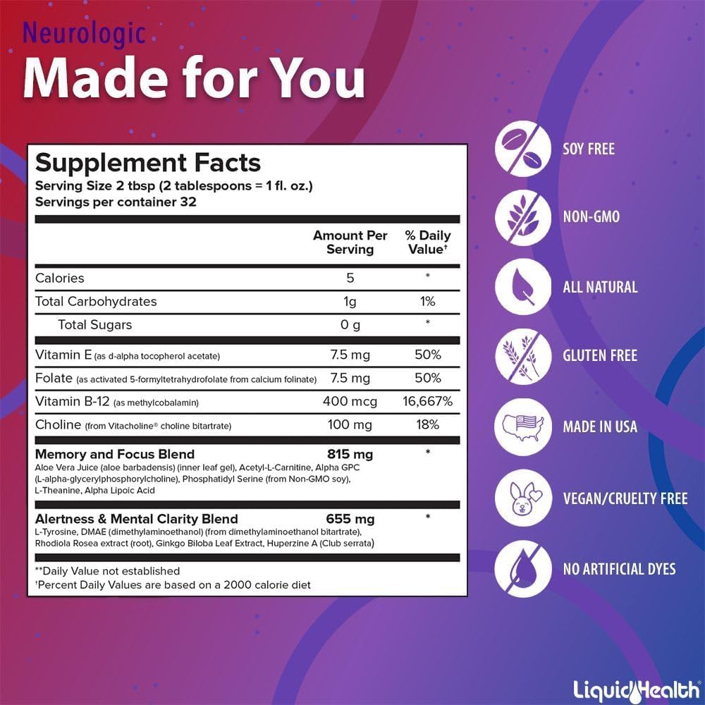 LIQUIDHEALTH Neurologic Focus – Brain Booster Nootropic (USA Made, 3 Pack)