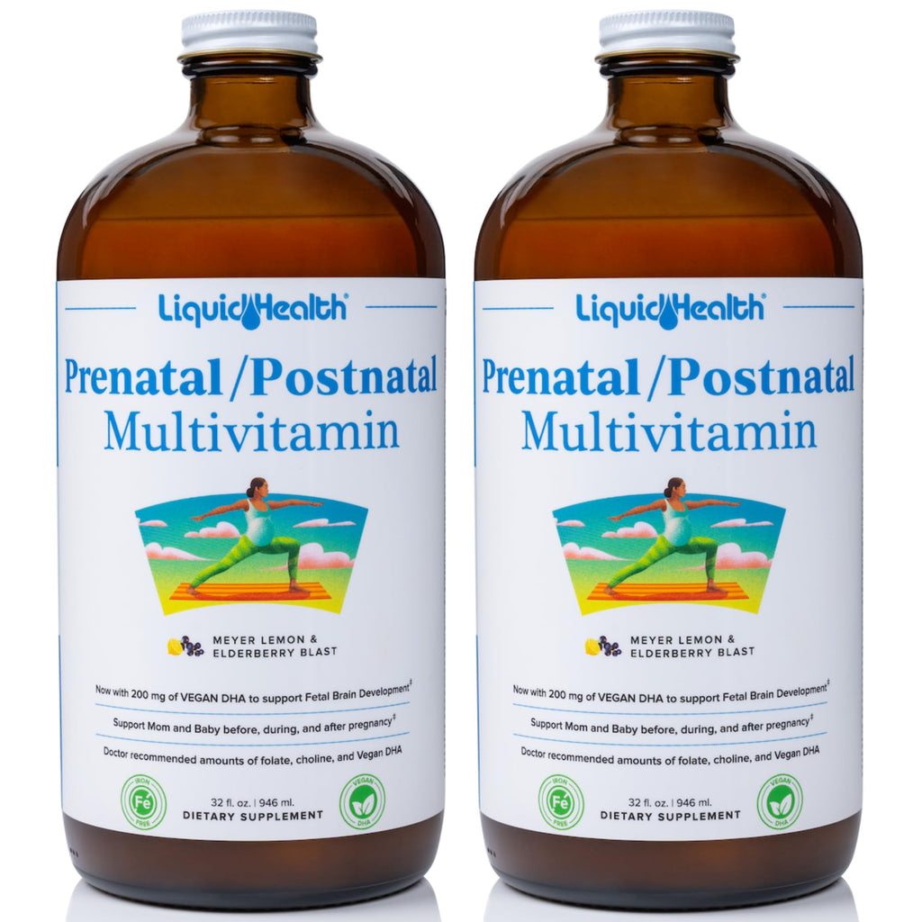 LIQUIDHEALTH Prenatal/Postnatal Liquid Multivitamin with Real Folate – Made in USA, Vegan, Sugar-Free, Non-GMO (2 Pack)