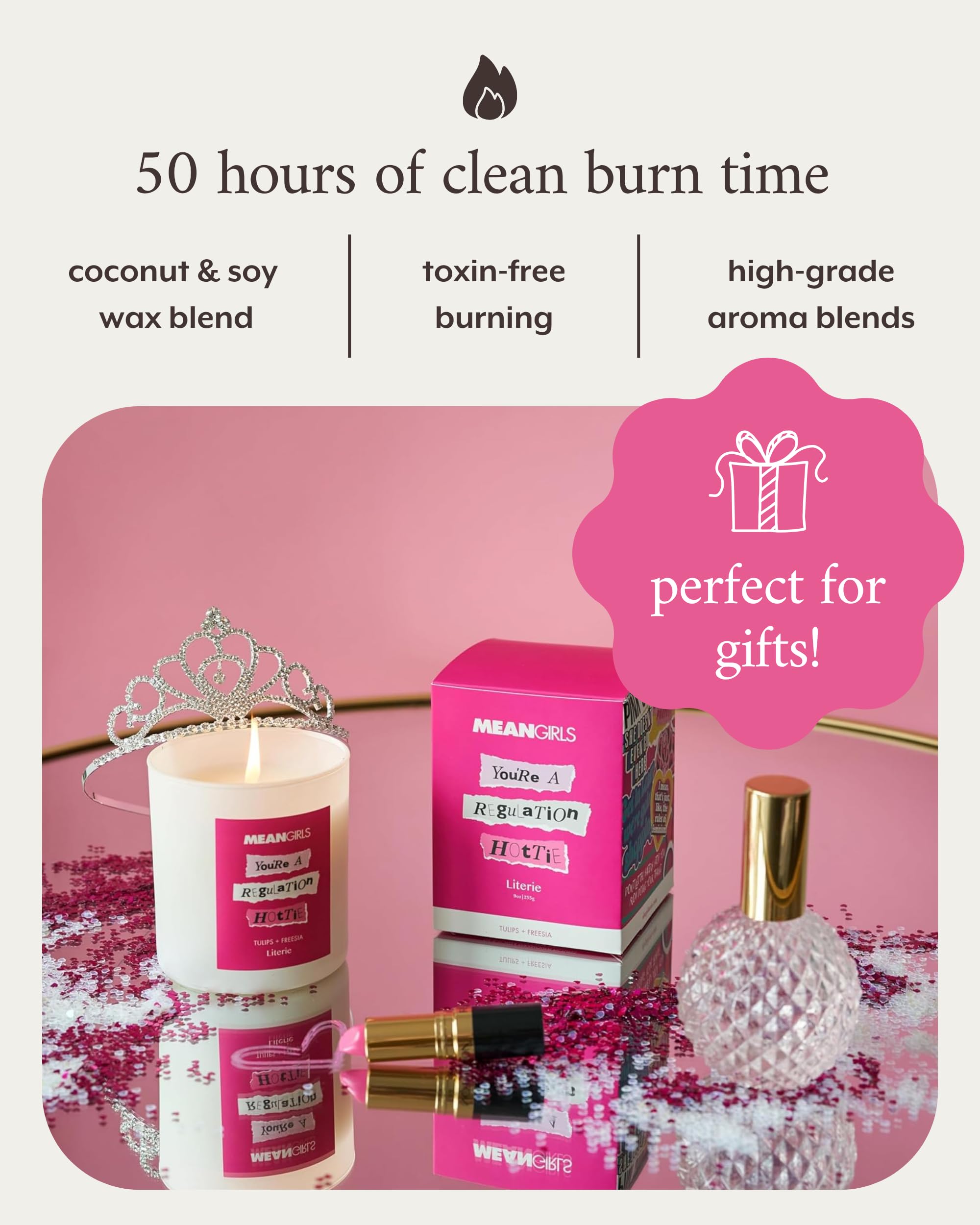 Literie Mean Girls Inspired Candle – You're a Regulation Hottie (Tulips + Freesia), 9oz, 50h Burn