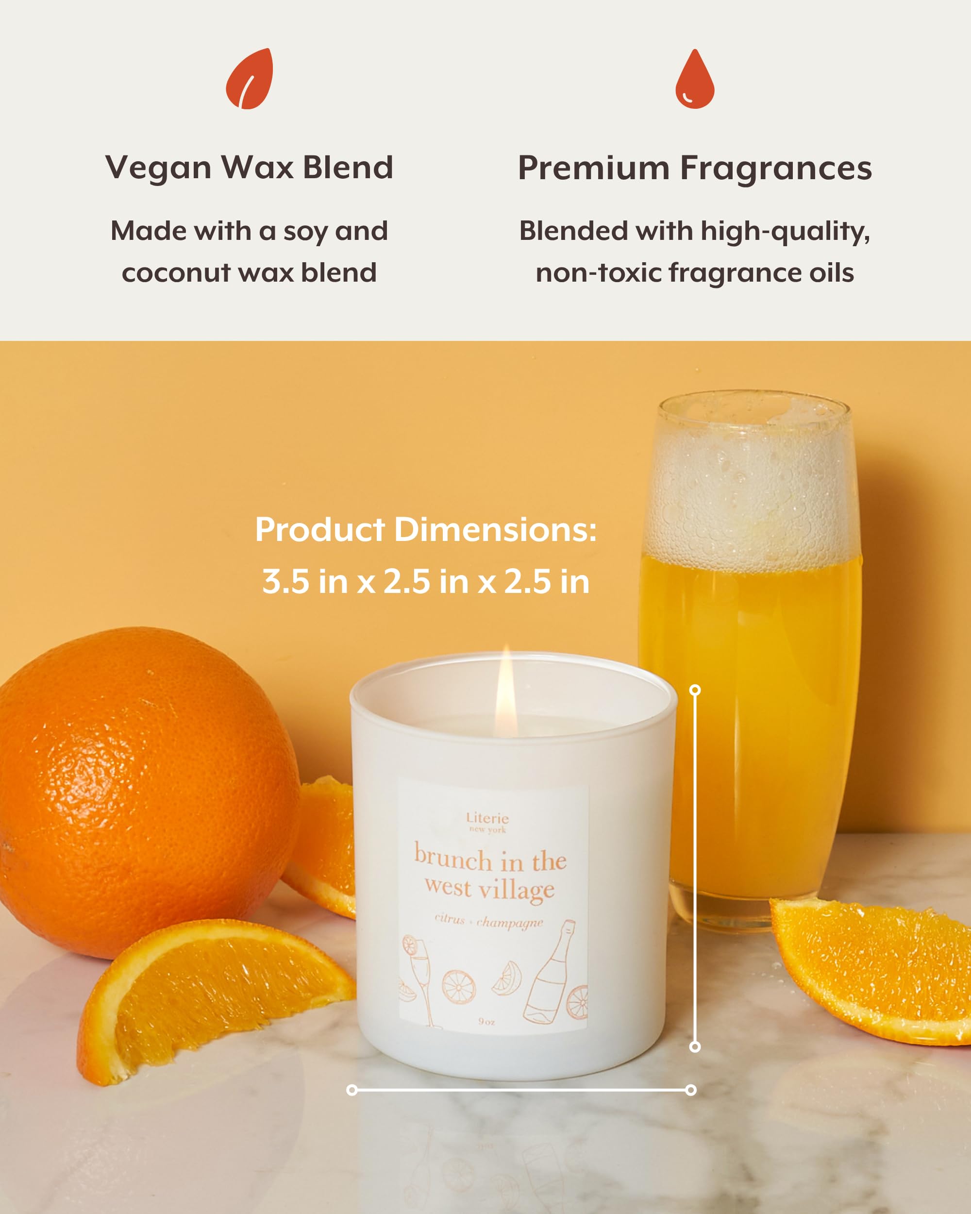 Brunch in The West Village Candle – Citrus & Champagne (9oz, Vegan Soy)