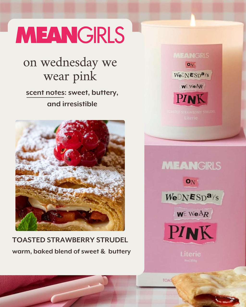 Literie Mean Girls Inspired Scented Candle – On Wednesdays We Wear Pink, 9oz, 50-Hour Burn (Vegan Soy & Coconut Wax)