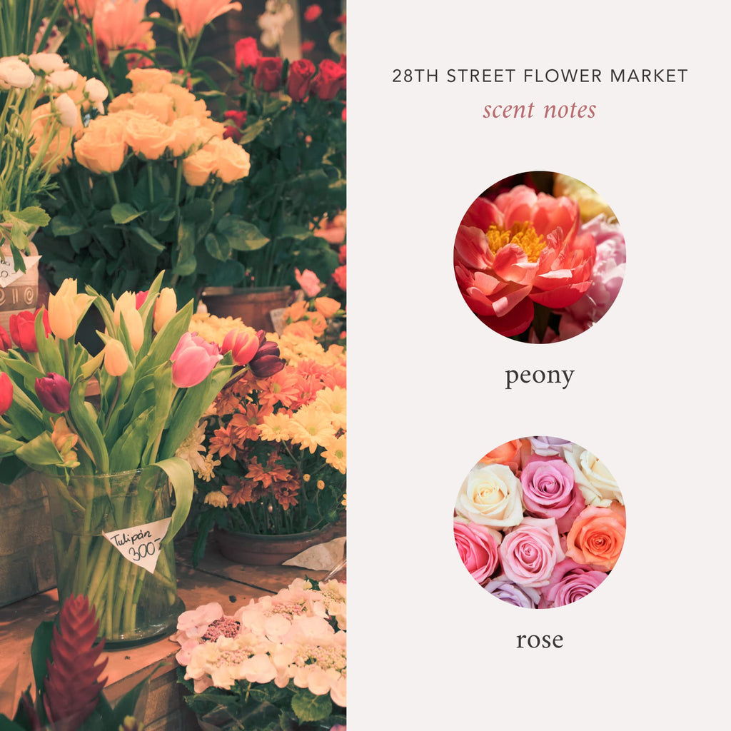 Literie NYC Inspired Scented Candle – 28th Street Flower Market, Peony & Rose, 9oz