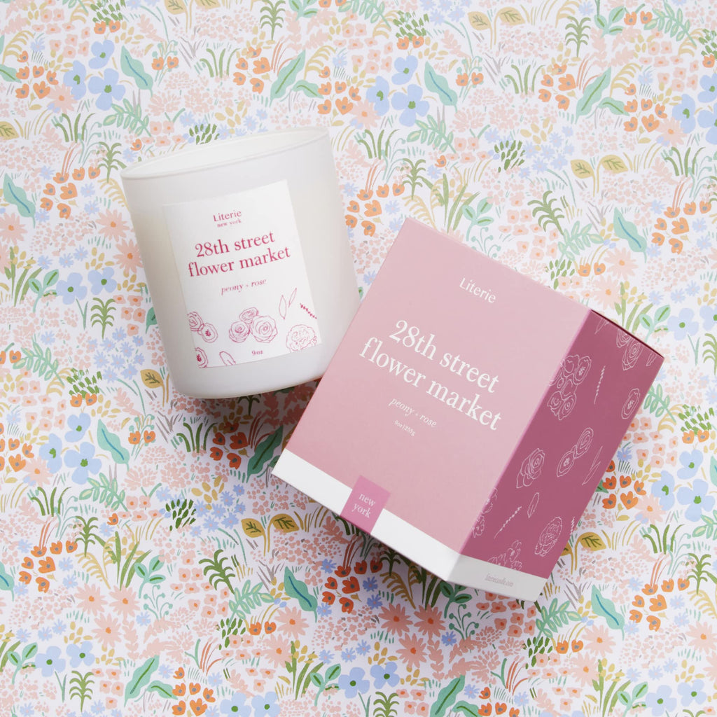 Literie NYC Inspired Scented Candle – 28th Street Flower Market, Peony & Rose, 9oz