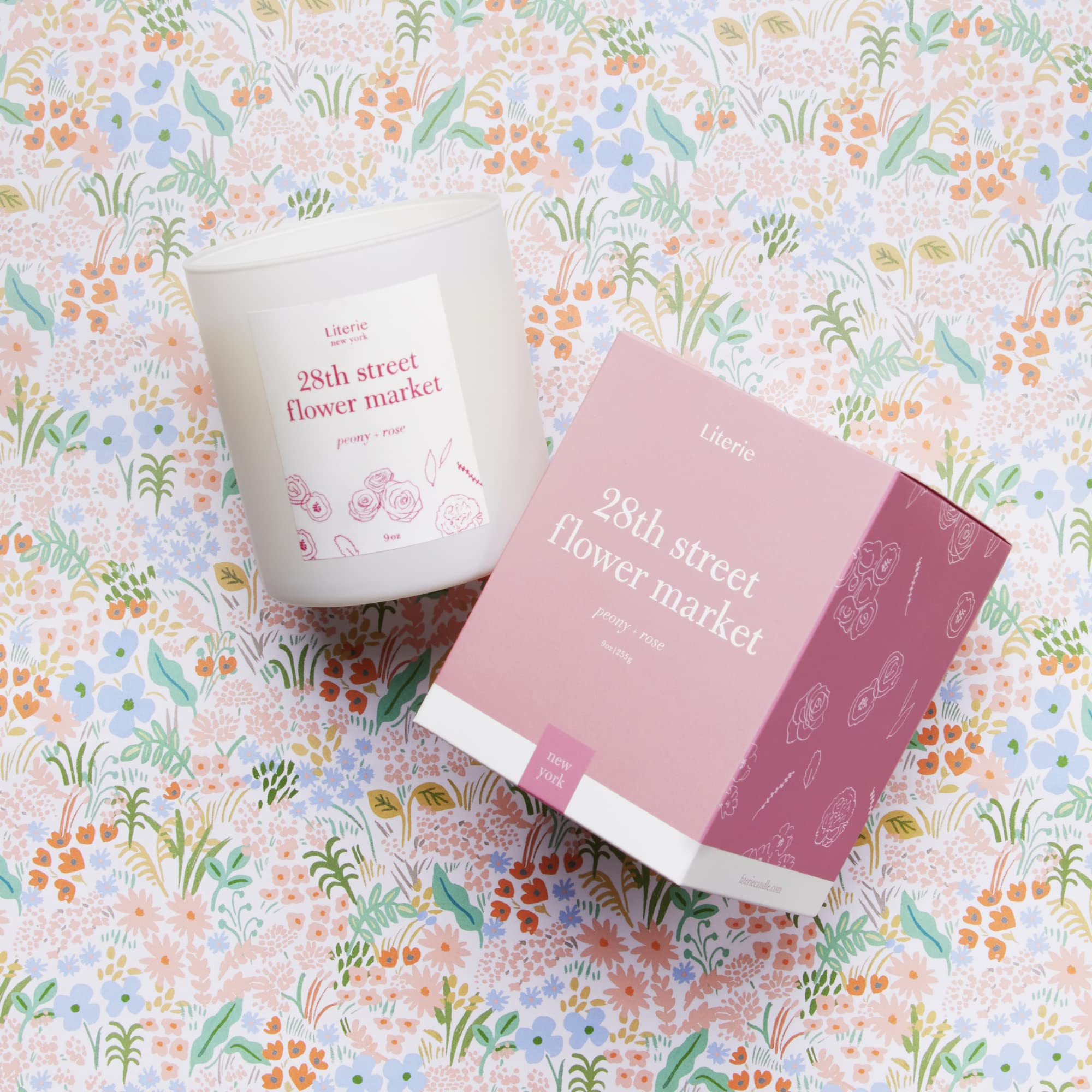 Literie NYC Inspired Scented Candle – 28th Street Flower Market, Peony & Rose, 9oz