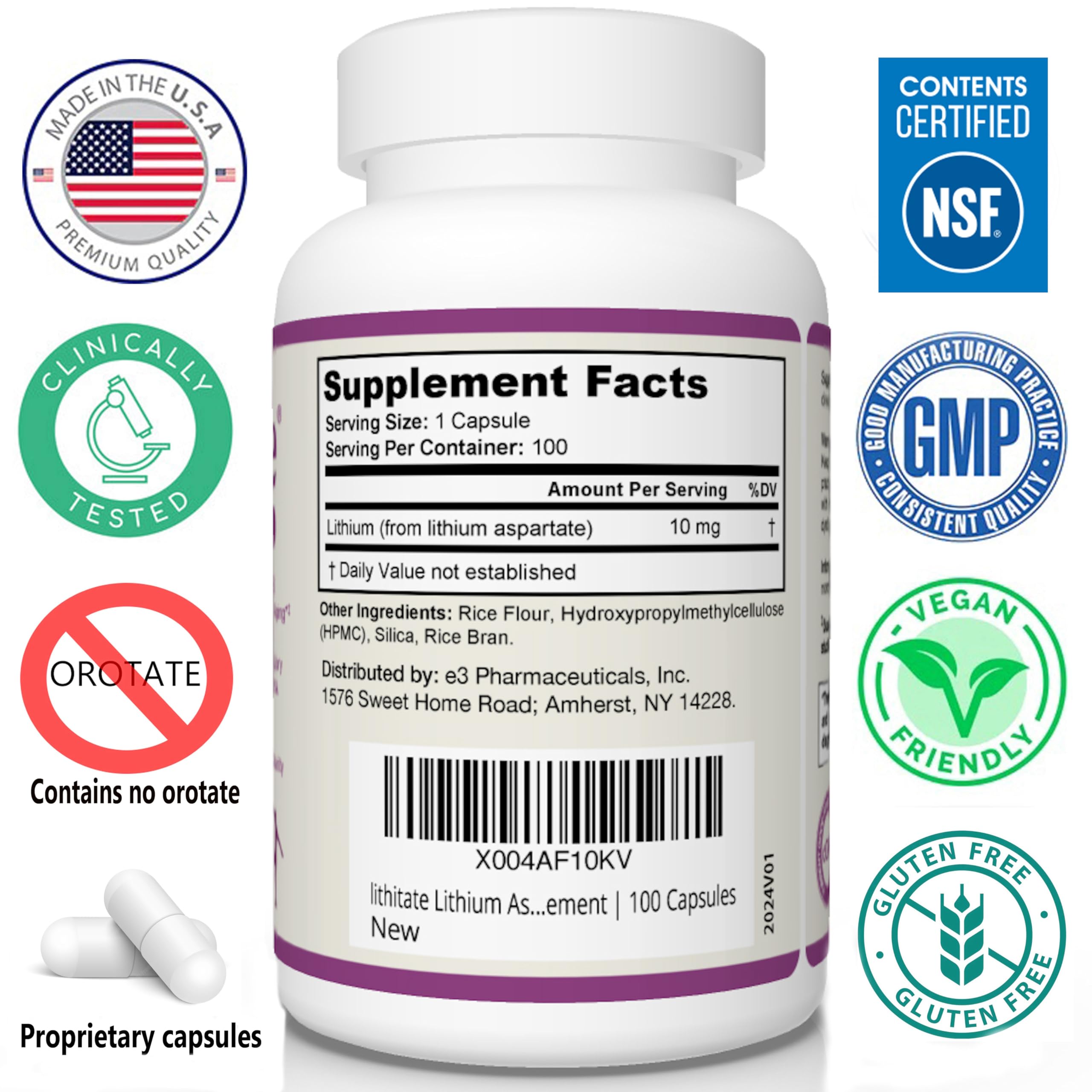 Lithitate Lithium Aspartate 10mg – Supports Brain Health & Mental Clarity | NSF Certified | 100 Capsules