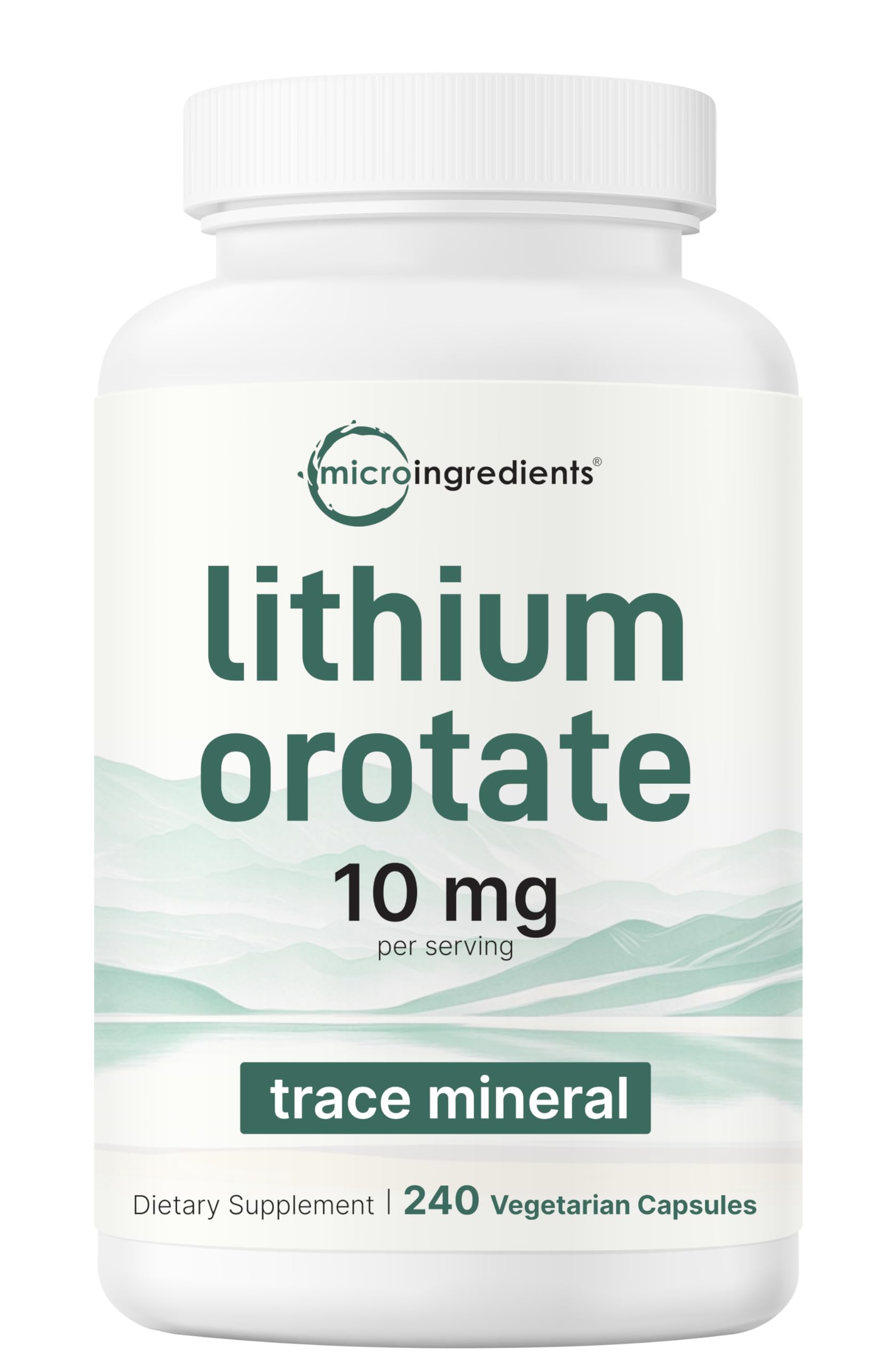 Lithium Orotate 10mg | 240 Veggie Capsules | High Bioavailability | Non-GMO, Gluten Free