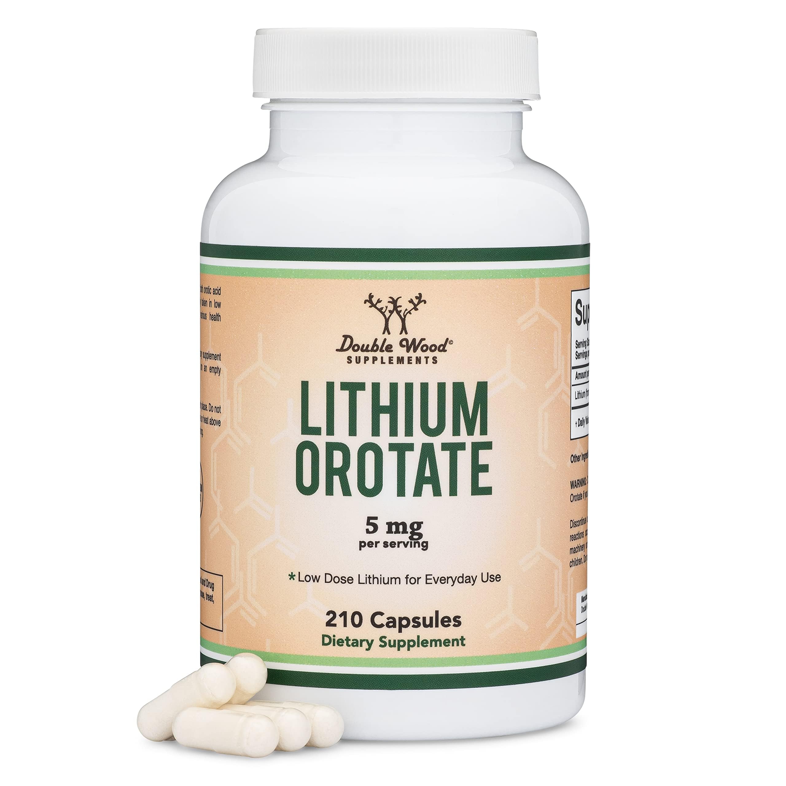 Lithium Orotate 5 mg – 210 Capsules for Cognition & Brain Health | Double Wood Supplements