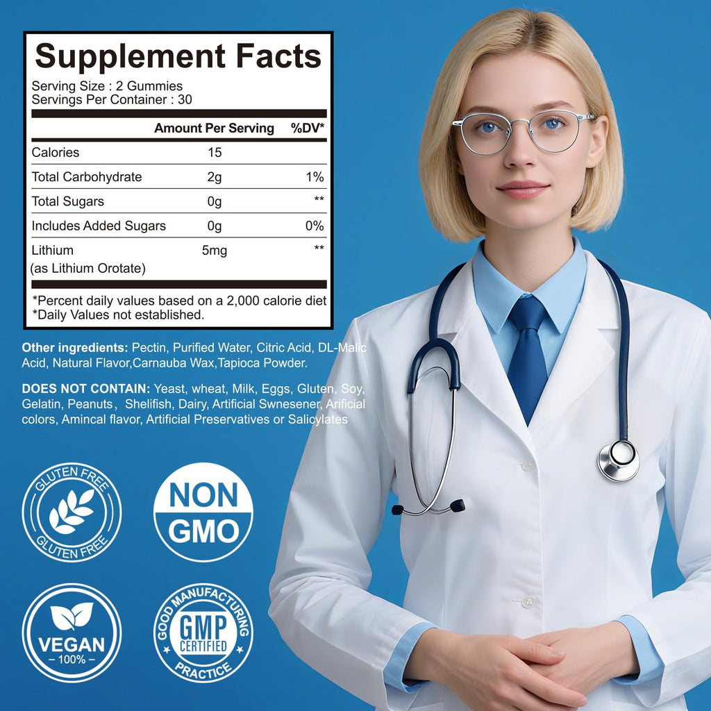 Lithium Orotate Gummies 5mg – Mood Support & Cognitive Focus (60 Gummies)