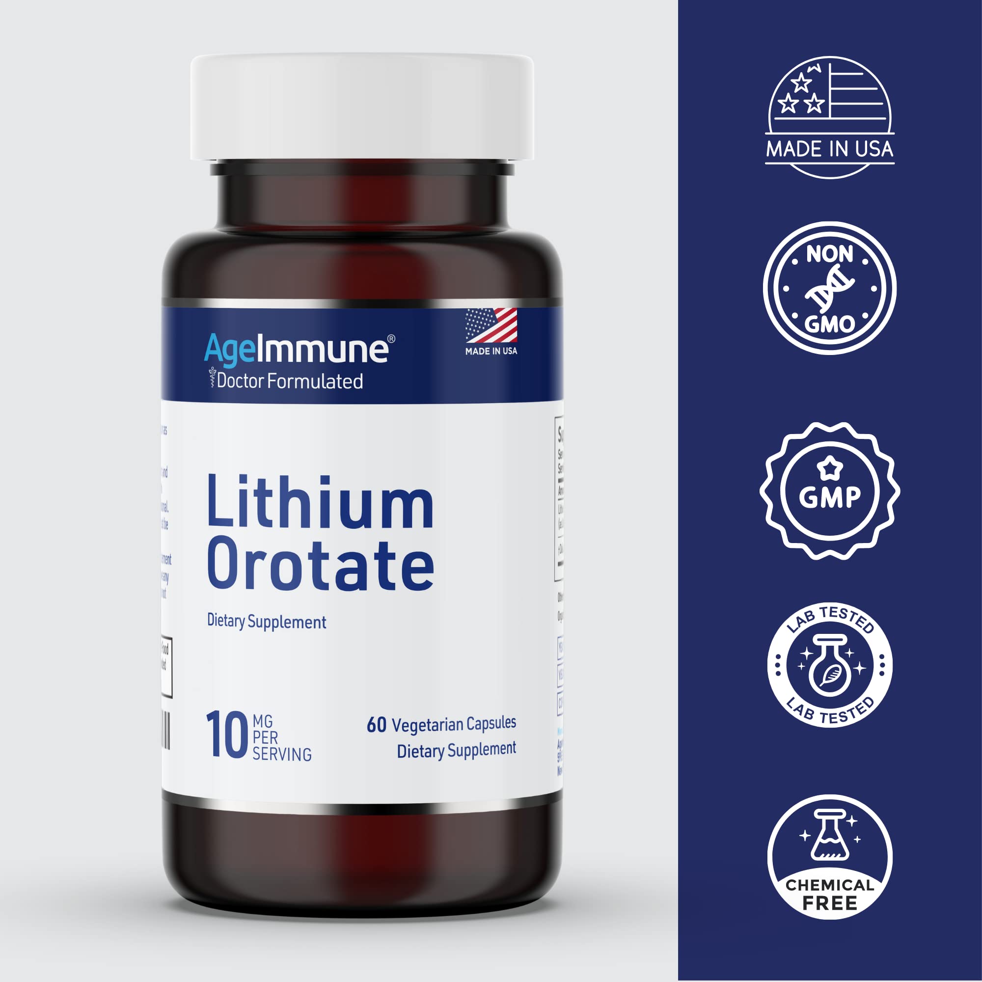 Lithium Orotate 10mg - 60 Veg Capsules | Mood & Memory | Magnesium Stearate Free