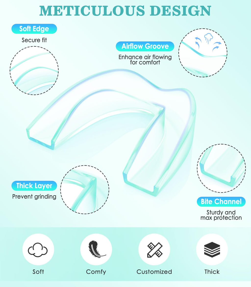 Litlcutie Mouth Guard for Teeth Grinding at Night - 4 Pack Large Mint Green