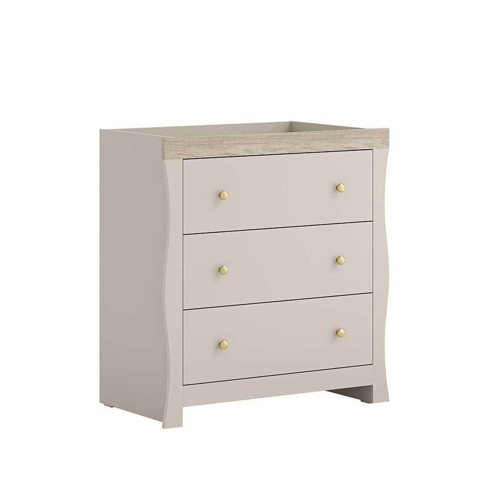 Little Acorns Celeste 3 Piece Nursery Furniture Set with Cot Bed, Under Drawer, Dresser and Wardrobe - Cashmere & Grey Ash