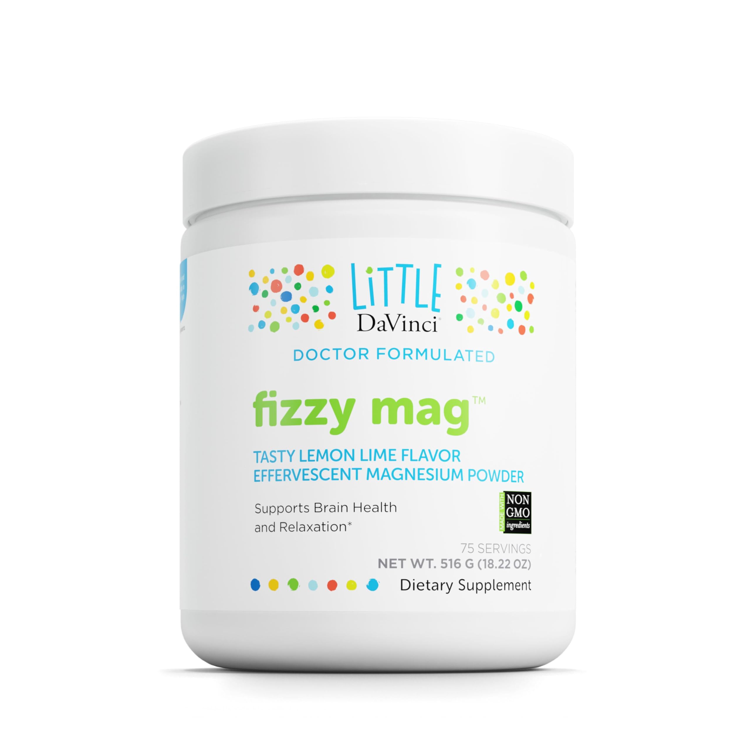 Little DaVinci Fizzy Mag – Magnesium Supplement for Kids | Brain Health, Relaxation & Behavior* | with Calcium, Riboflavin, and More – Lemon Lime 516 g, 75 Servings