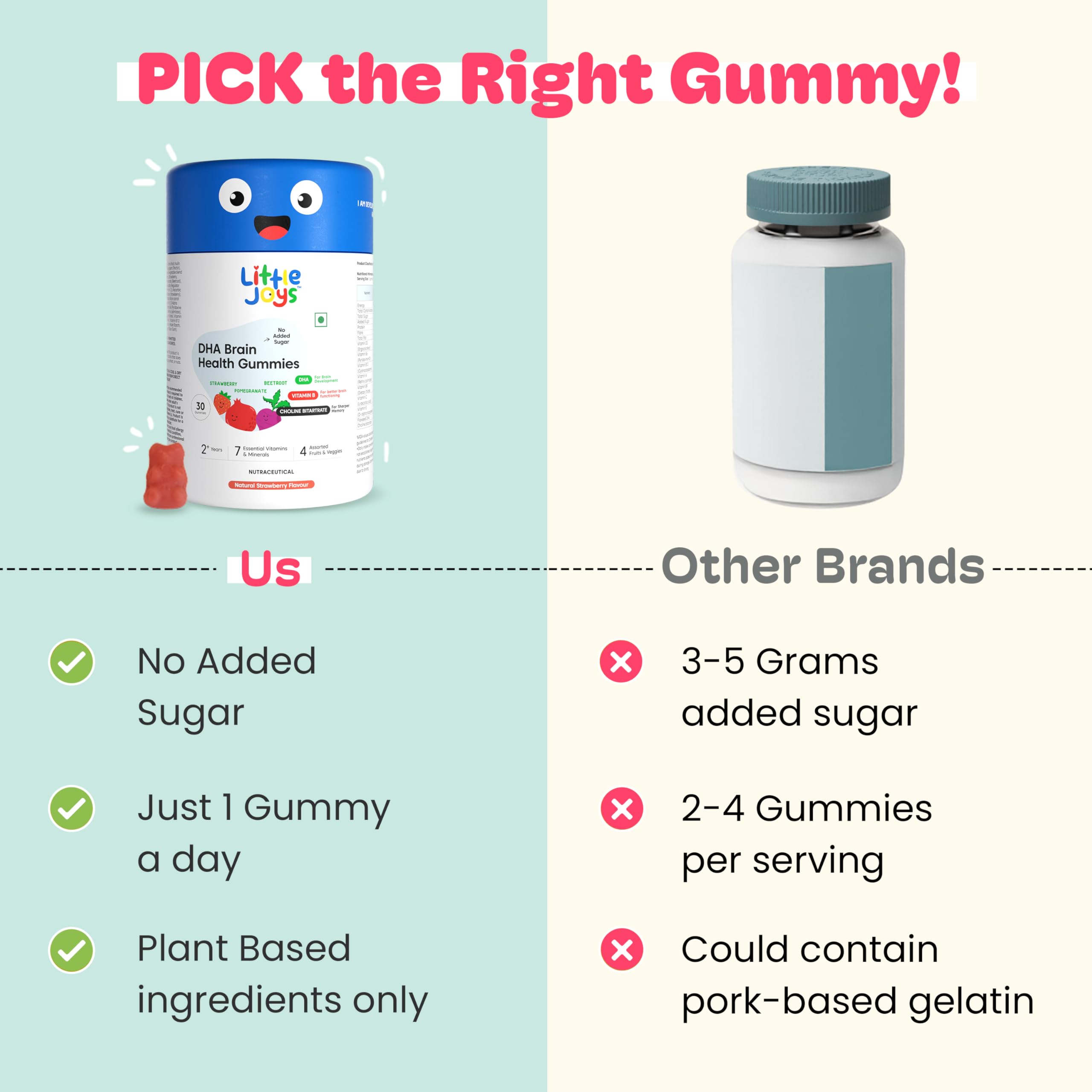 Little Joys DHA Omega-3 Brain Gummies for Kids (Ages 2–6) – 30-Day, Plant-Based, Sugar-Free, Travel-Friendly