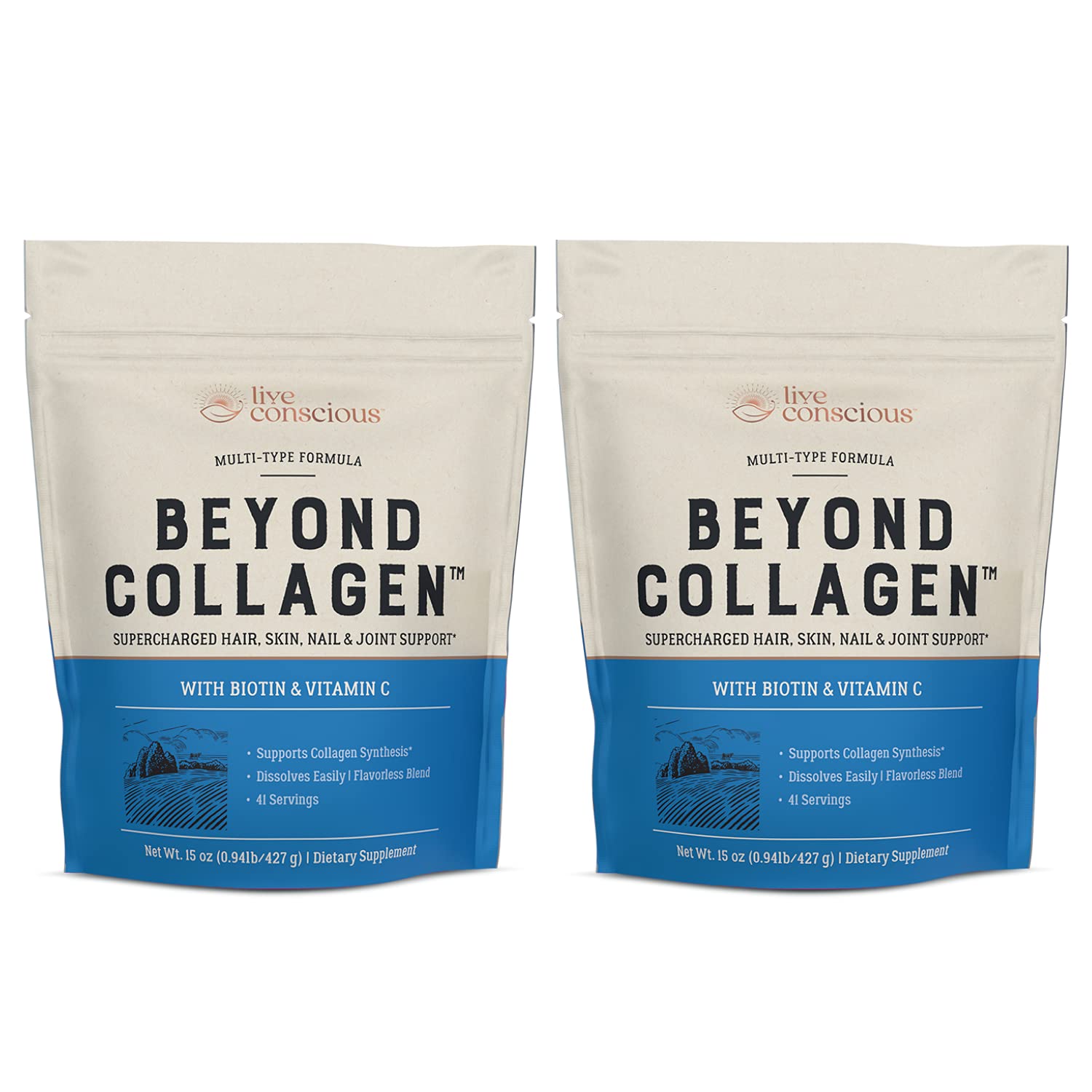 Live Conscious Beyond Collagen Multi Collagen Powder – Types I, II, III, V & X | Keto Friendly 2-Pack
