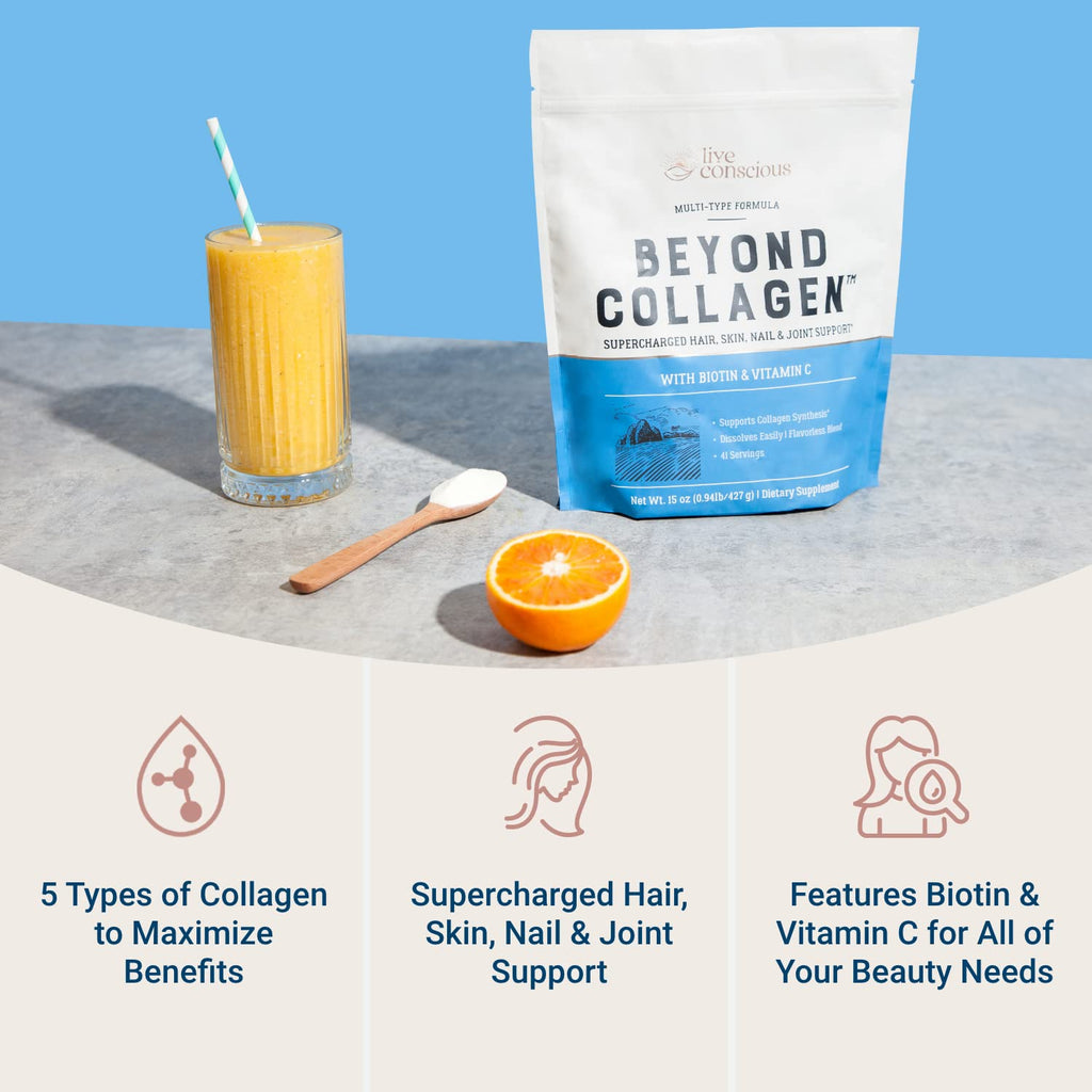 Live Conscious Beyond Collagen Multi Collagen Powder – Types I, II, III, V & X | Keto Friendly 2-Pack