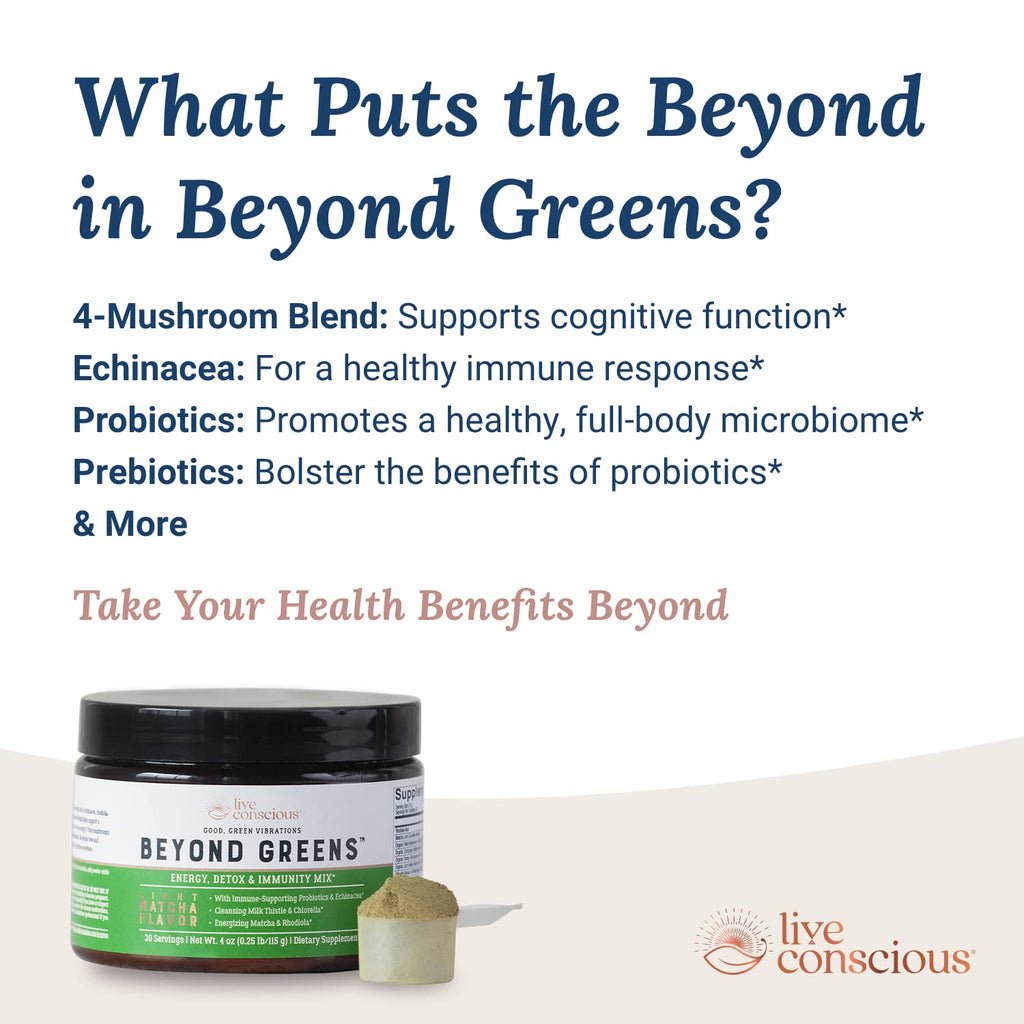 Live Conscious Beyond Greens Matcha Powder – Immune Support & Energy, 2-Pack (30 Servings)