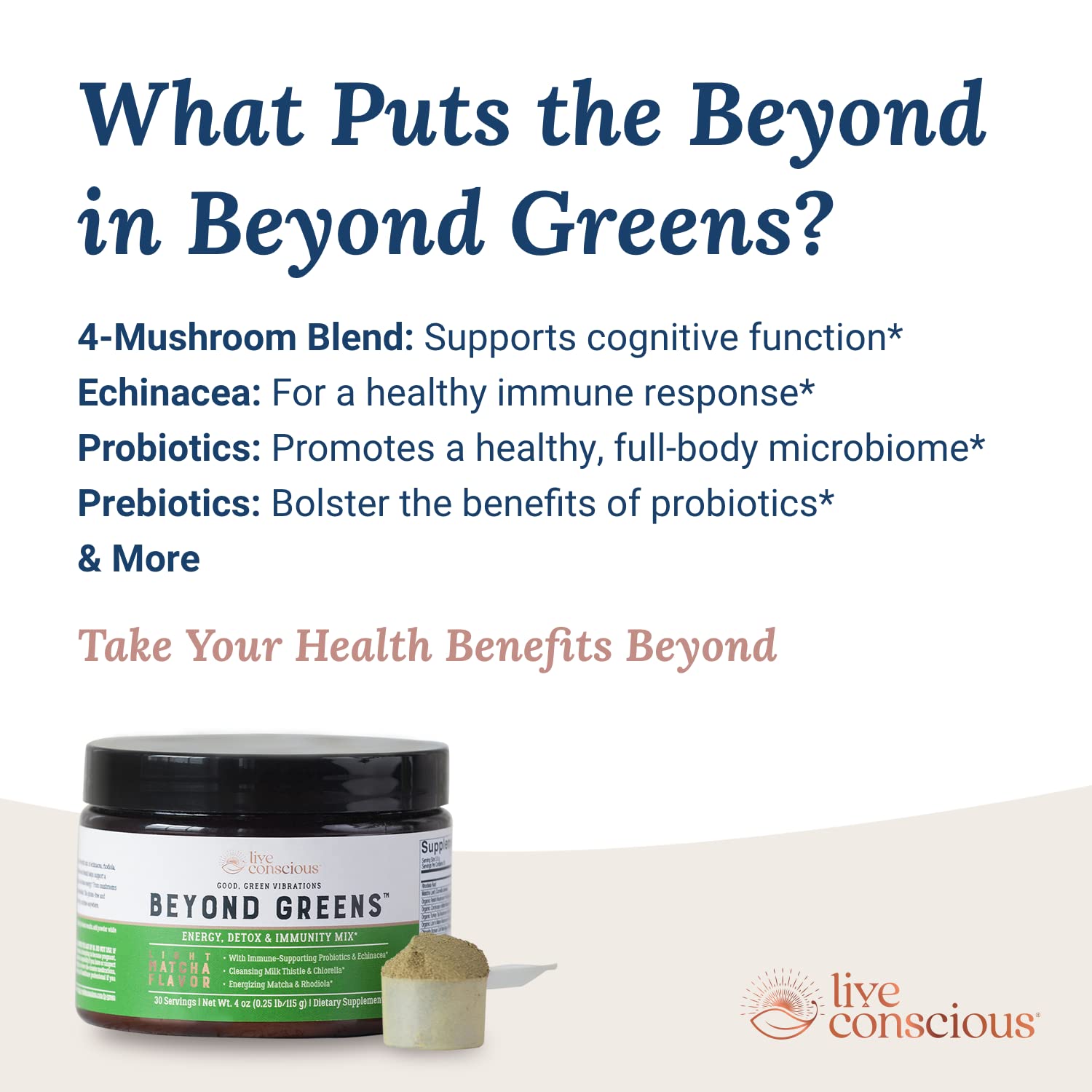 Live Conscious Beyond Greens: Debloating Matcha Greens with Chlorella, Echinacea & Probiotics
