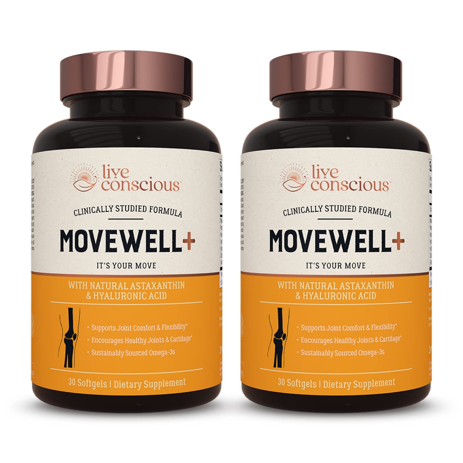 Live Conscious MoveWell Plus Antarctic Krill Oil with Hyaluronic Acid & Astaxanthin – Outperforms Glucosamine (2 Pack)