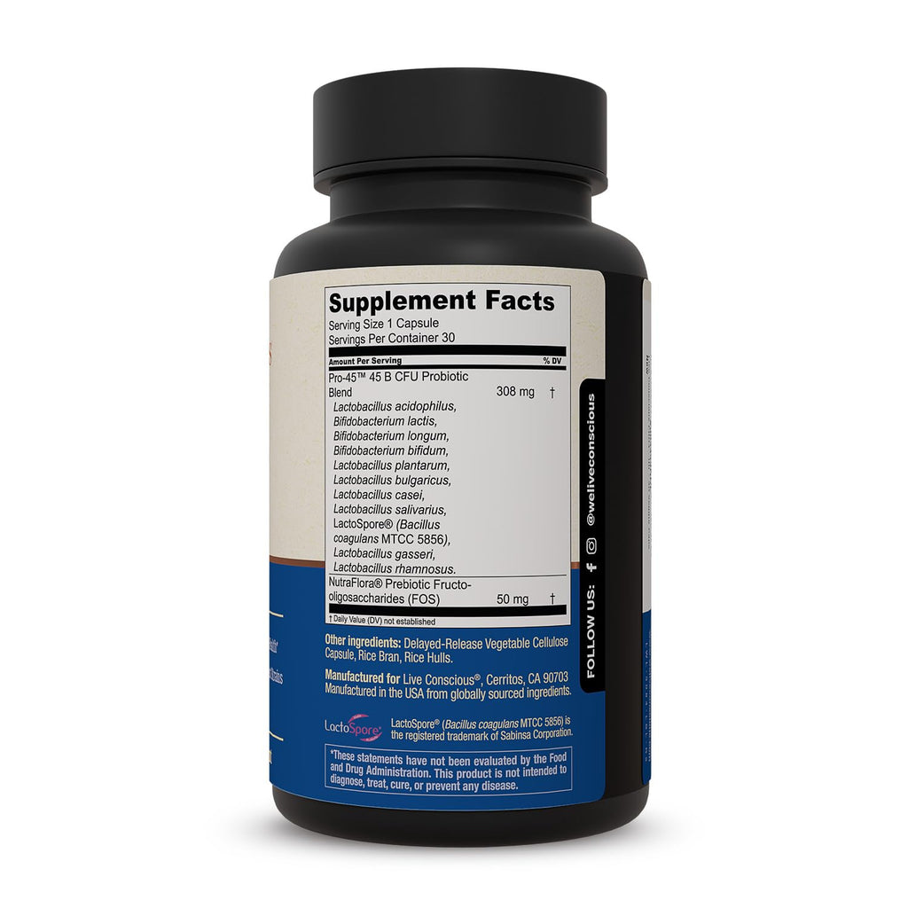 Live Conscious PRO45 Probiotics: 45B CFU, 11 Strains, Dairy Free