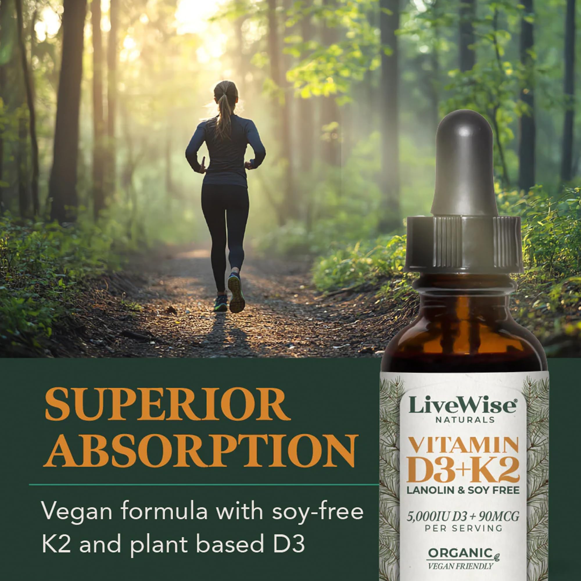 Live Wise Naturals Vitamin D3+K2 5,000 IU – Vegan Friendly