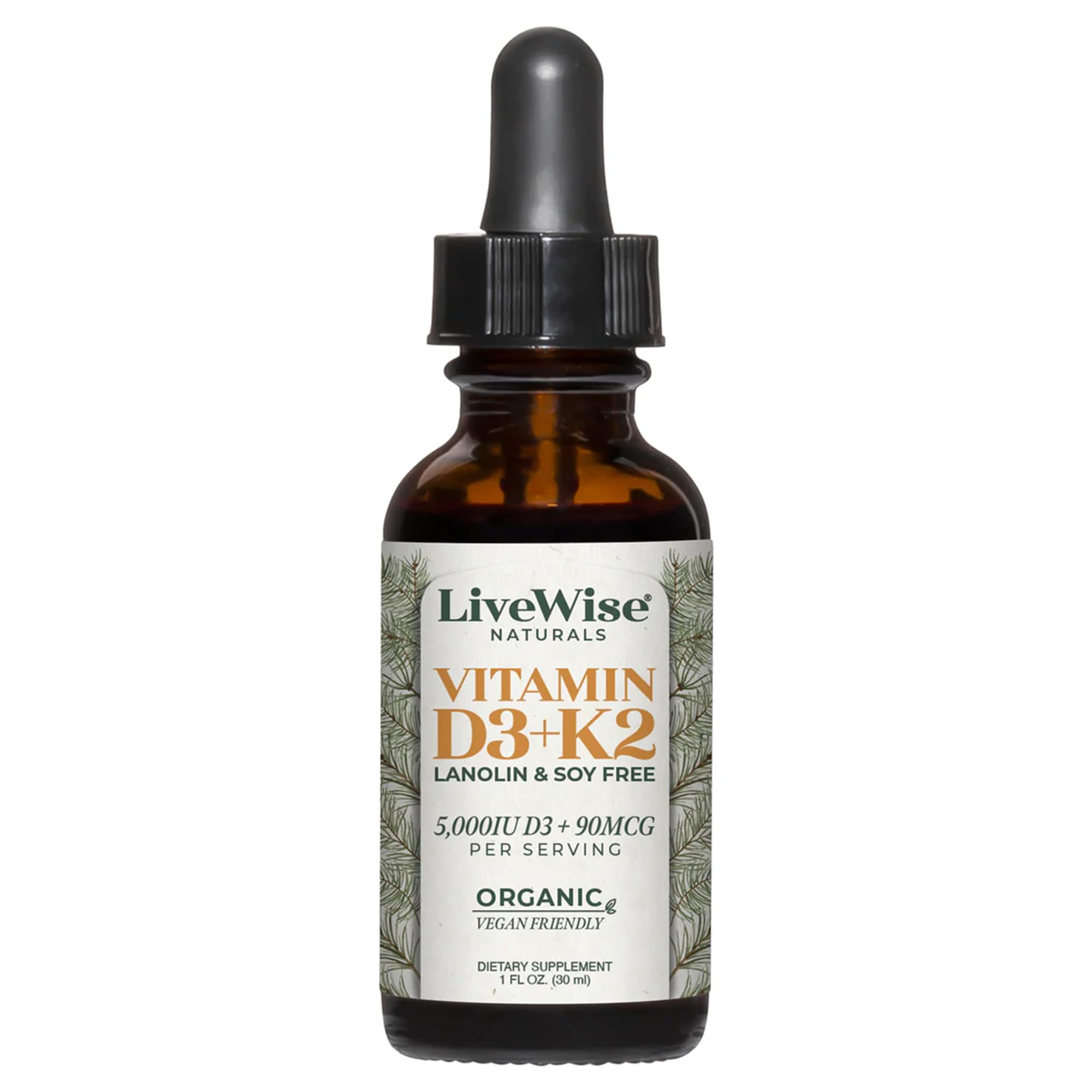 Live Wise Naturals Vitamin D3+K2 5,000 IU – Vegan Friendly