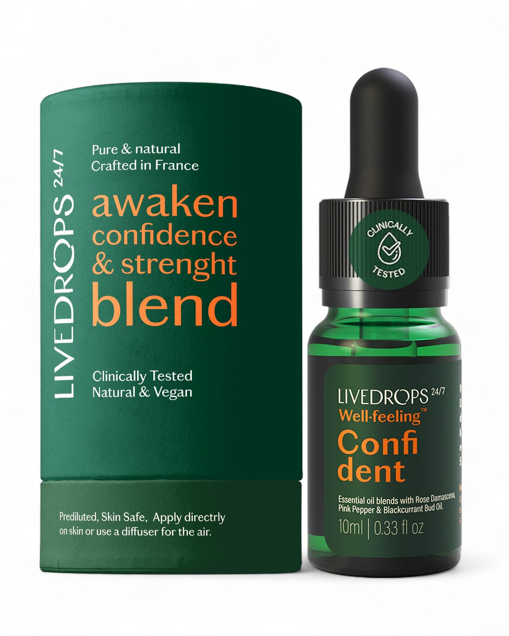 Livedrops 24/7 Confident Essential Oil Blend 10ml – Rose Damascena, Pink Pepper & Blackcurrant Bud