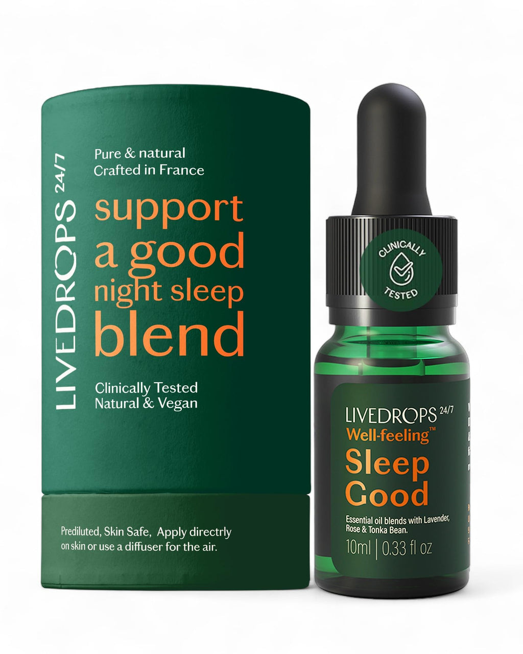 LIVEDROPS 24/7 Sleep Good Essential Oil Blend - Lavender & Rose | France Crafted