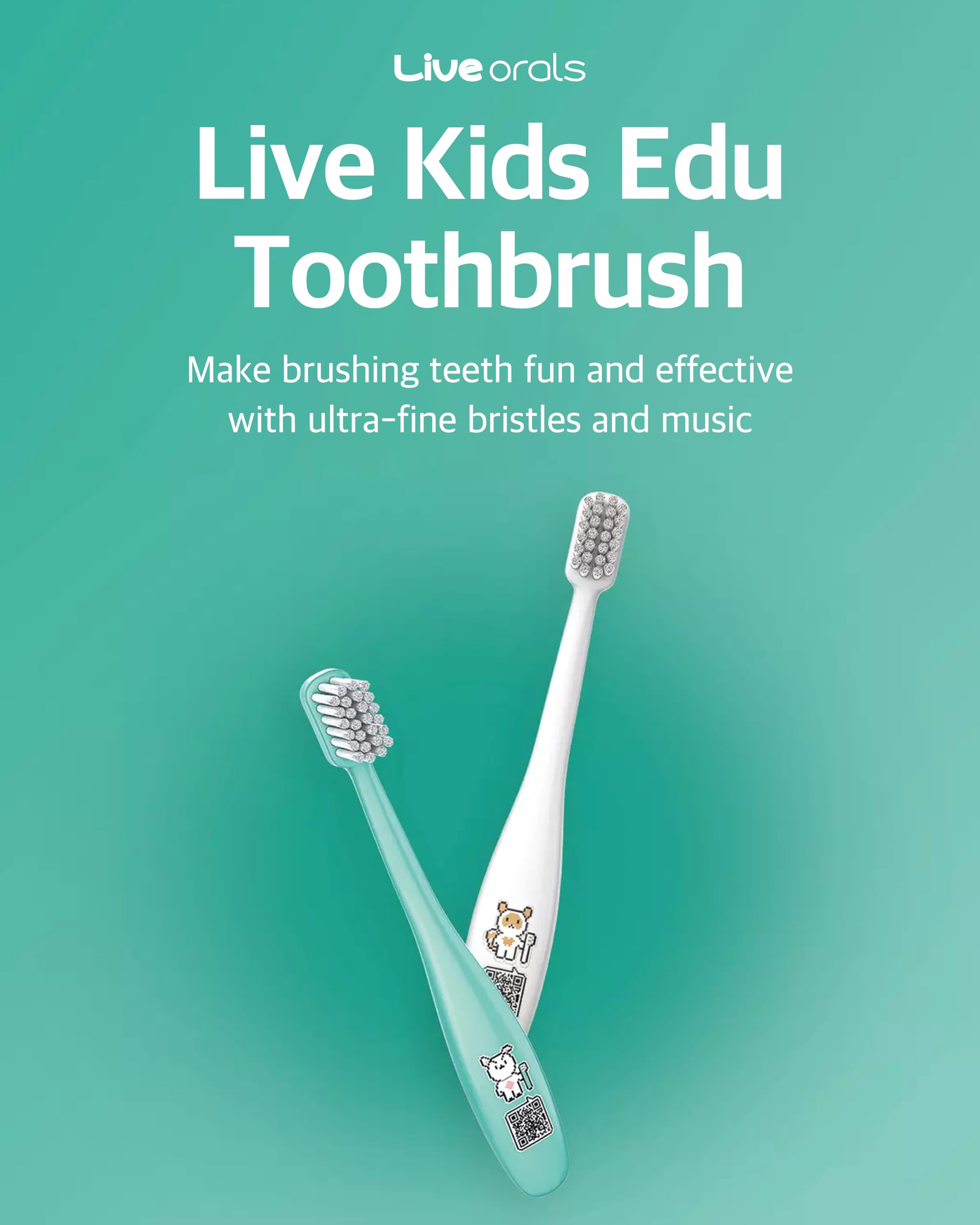LiveOrals Kids Edu Toothbrush White - QR Song, Dual Microfine Bristles