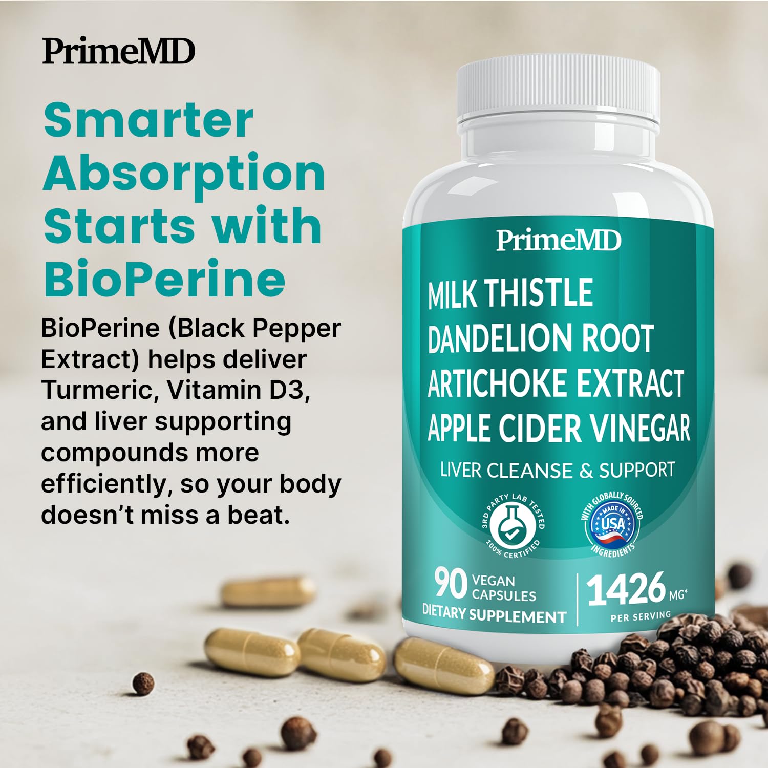 PrimeMD 32-in-1 Liver Support with Milk Thistle – 180 Count (Pack of 2) – 1426mg