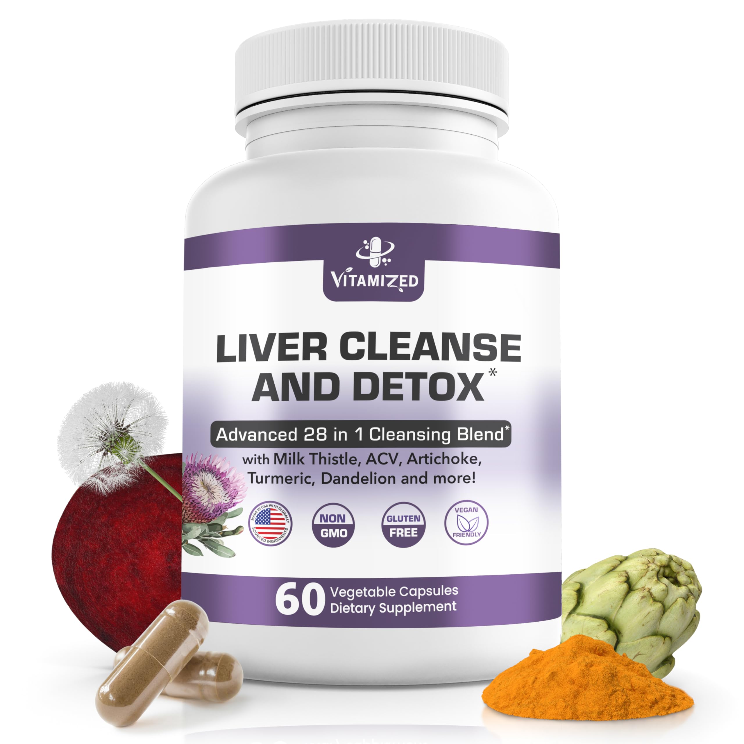 Liver Cleanse Detox & Repair – 28-in-1 Fatty Liver Supplement (Milk Thistle, Artichoke, Dandelion) | 60 Pills