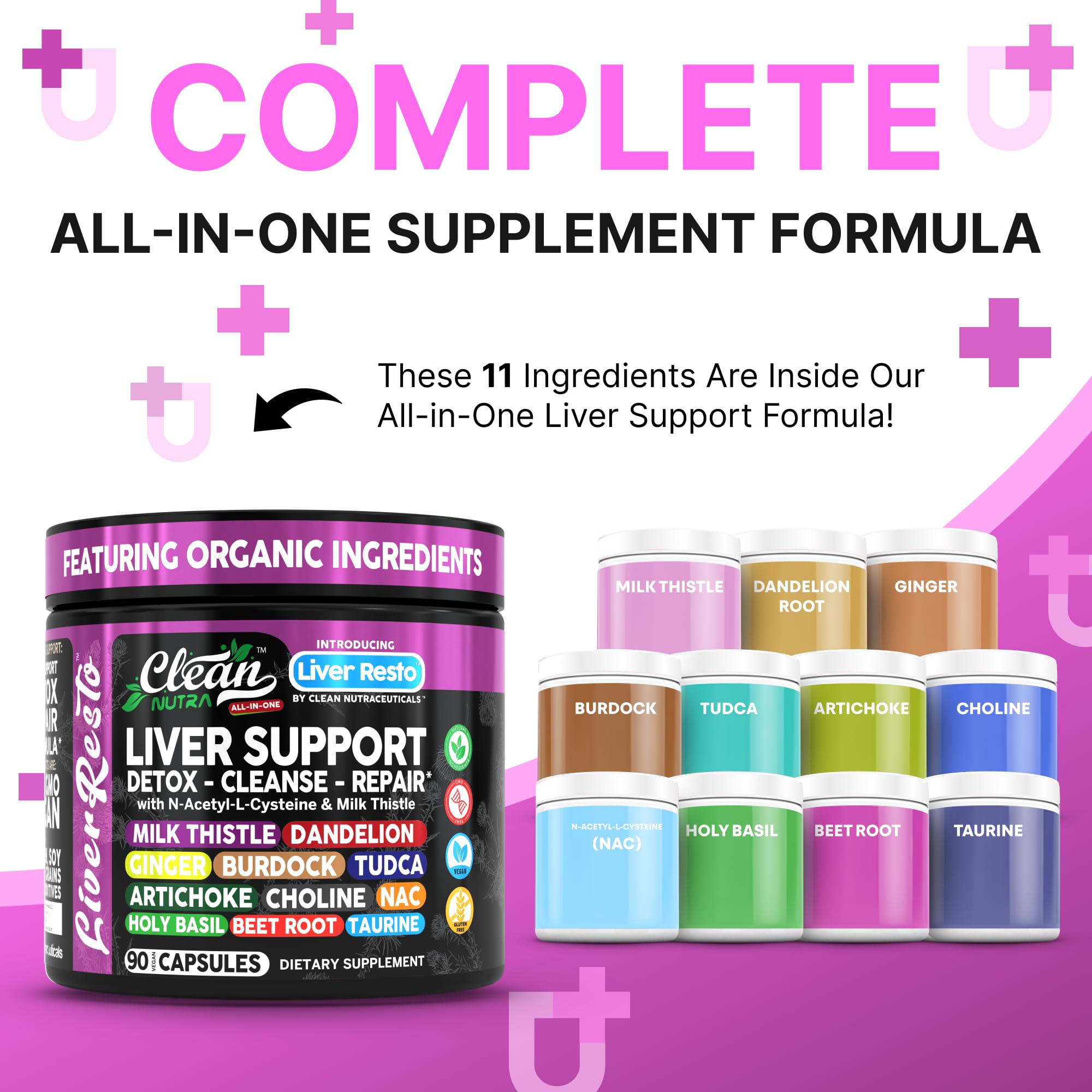 Clean Nutraceuticals Liver Cleanse Detox & Repair | Milk Thistle Supplement + NAC, TUDCA, Dandelion Root, Artichoke, Choline, Ginger, Beet Root, Burdock, Taurine, Liver Support 90 Capsules