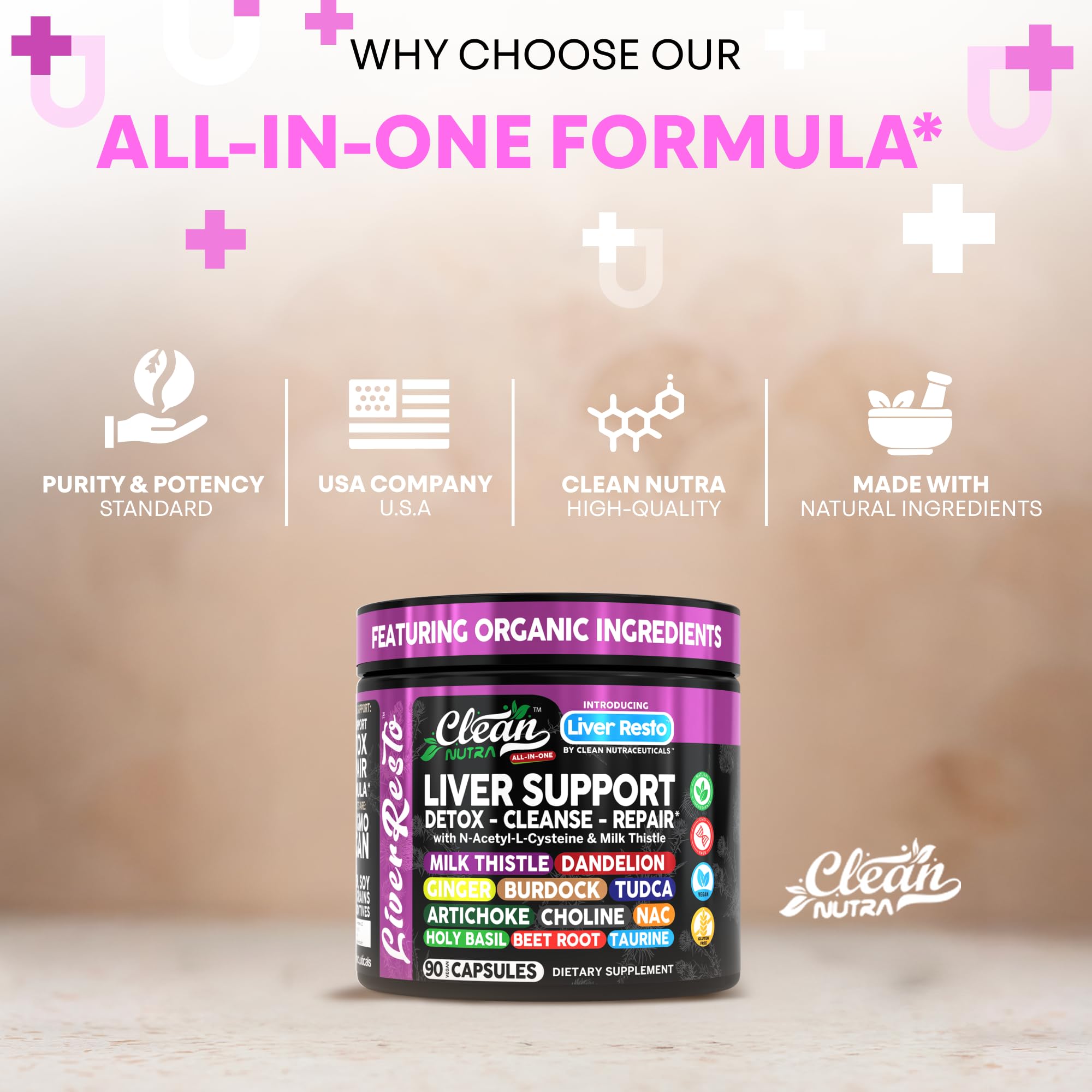 Clean Nutraceuticals Liver Cleanse Detox & Repair | Milk Thistle Supplement + NAC, TUDCA, Dandelion Root, Artichoke, Choline, Ginger, Beet Root, Burdock, Taurine, Liver Support 90 Capsules