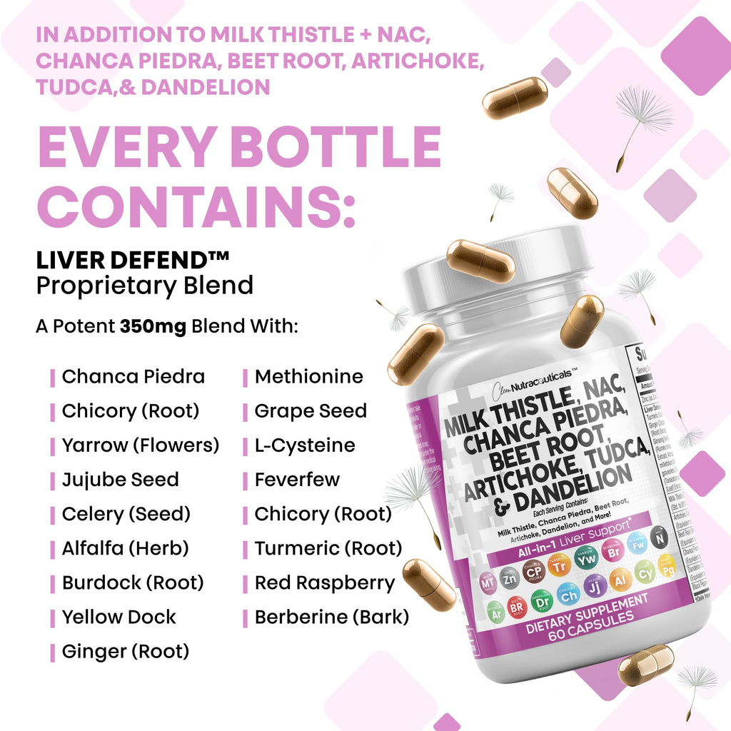 Clean Nutraceuticals Liver Defend 28-in-1 – Milk Thistle, NAC, Chanca Piedra & TUDCA, 2 Pack