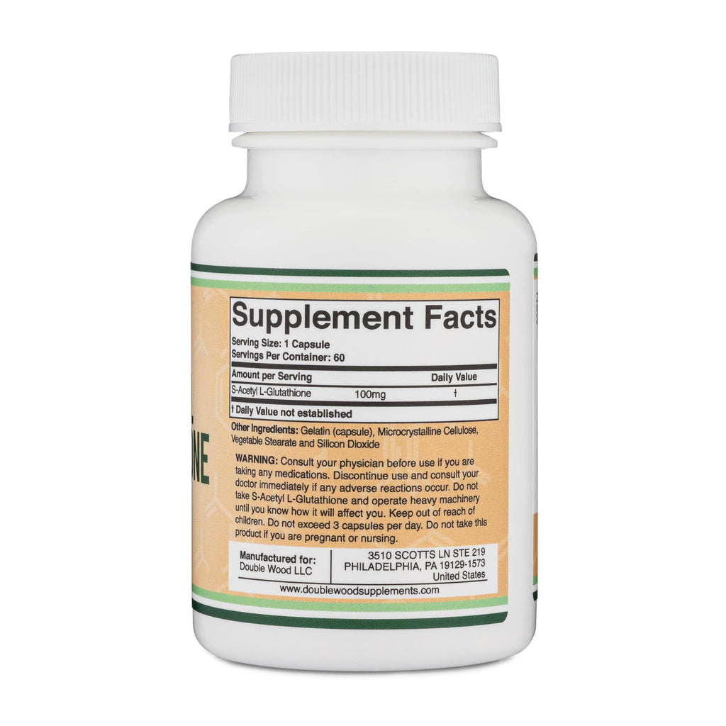 S-Acetyl L-Glutathione Capsules 100mg, 60 Count – Acetylated Glutathione by Double Wood