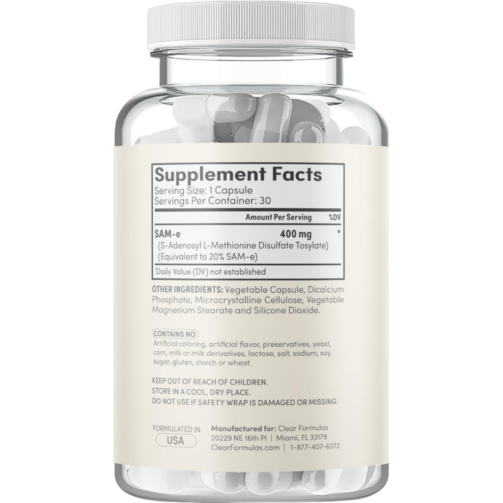 Clear Formulas SAM-e 400mg Bioactive – Liver & Mood Support, Vegan