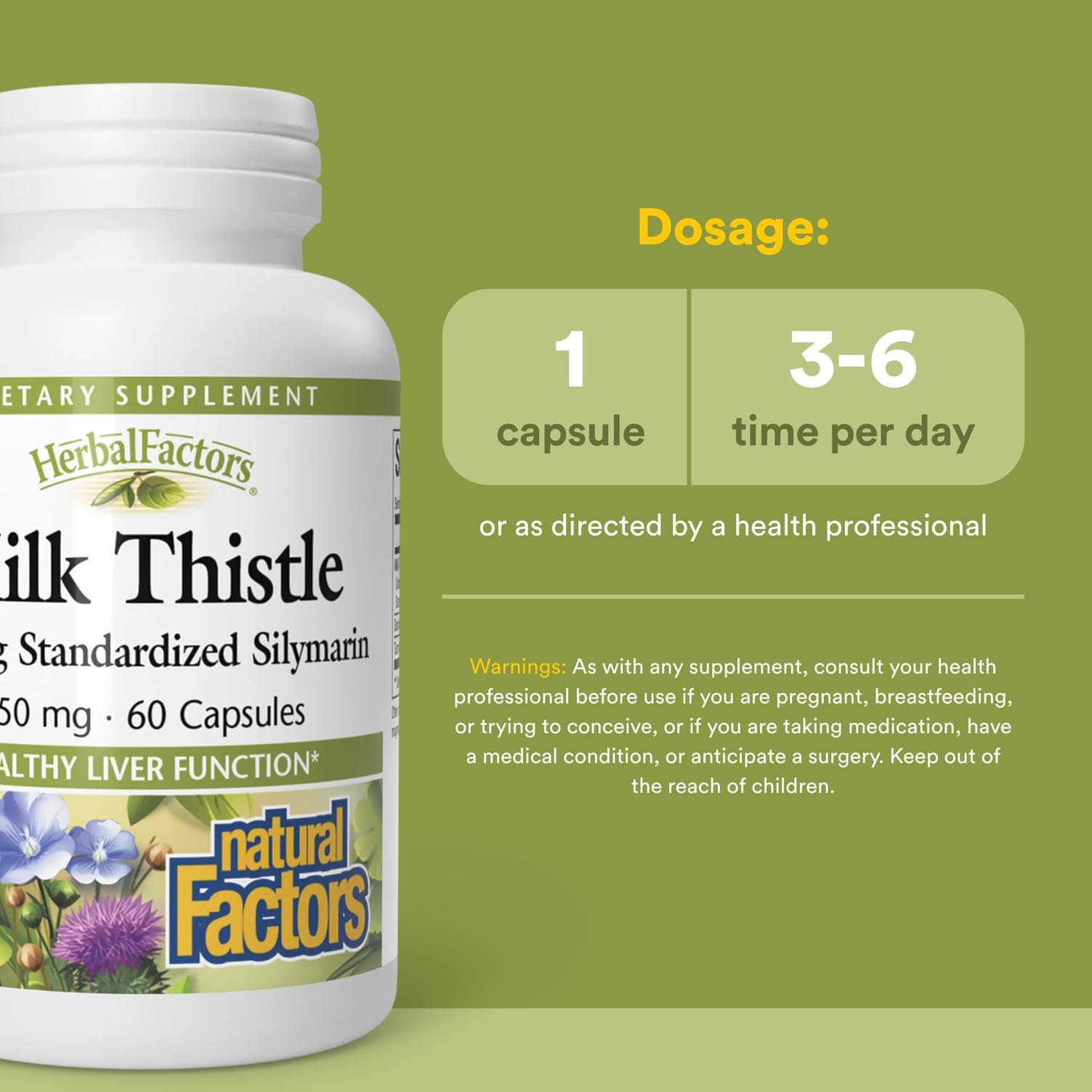 Natural Factors Milk Thistle 250 mg – Liver Support with Dandelion & Turmeric, 60 Capsules