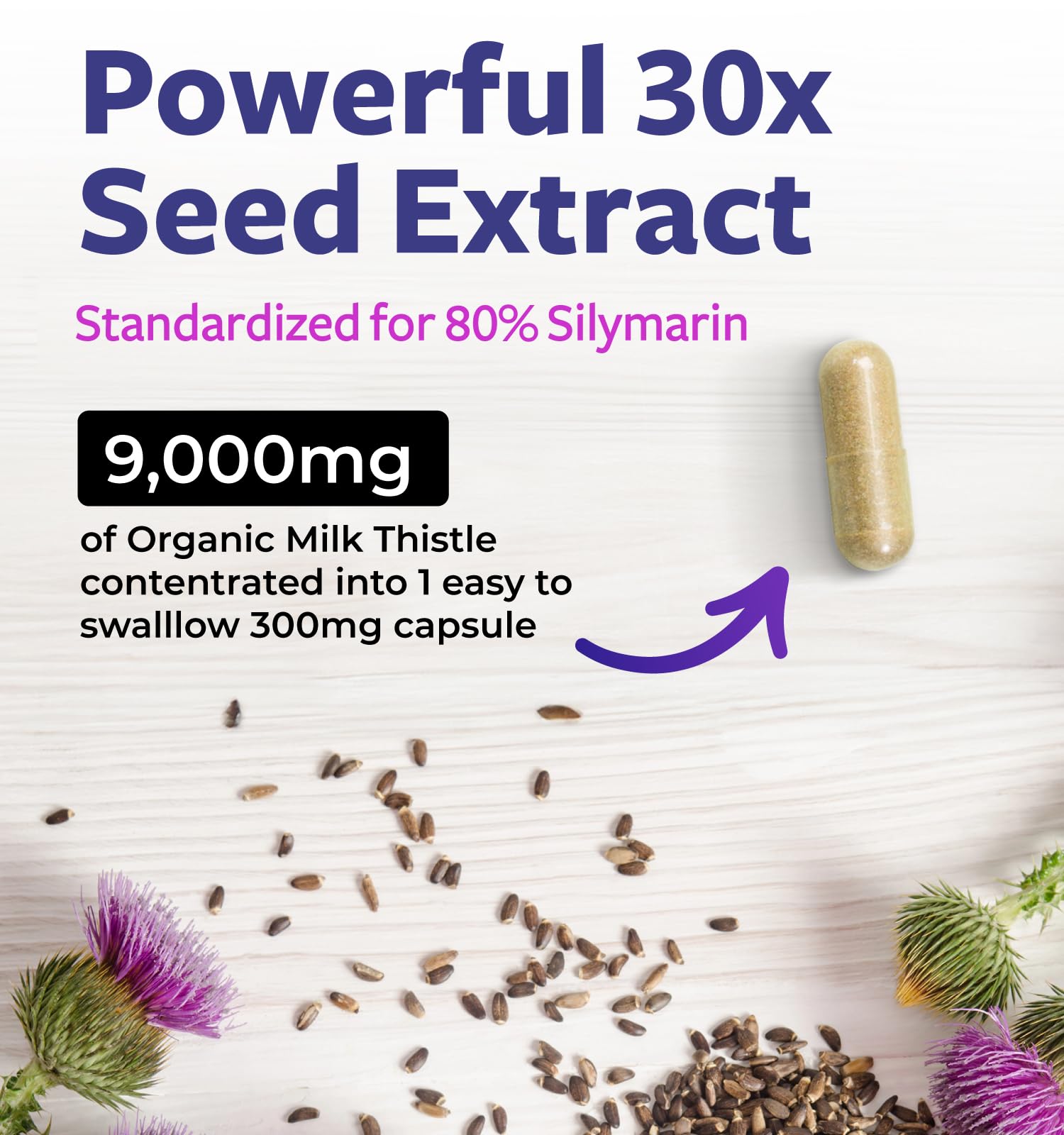 USDA Organic Milk Thistle Capsules - 300mg 30:1 Extract | 80% Silymarin for Liver Support