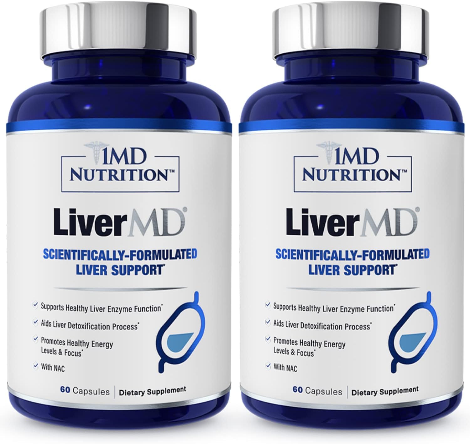 1MD LiverMD Liver Support Supplement | Siliphos Silybin for High Bioavailability | 60 Capsules (2-Pack)