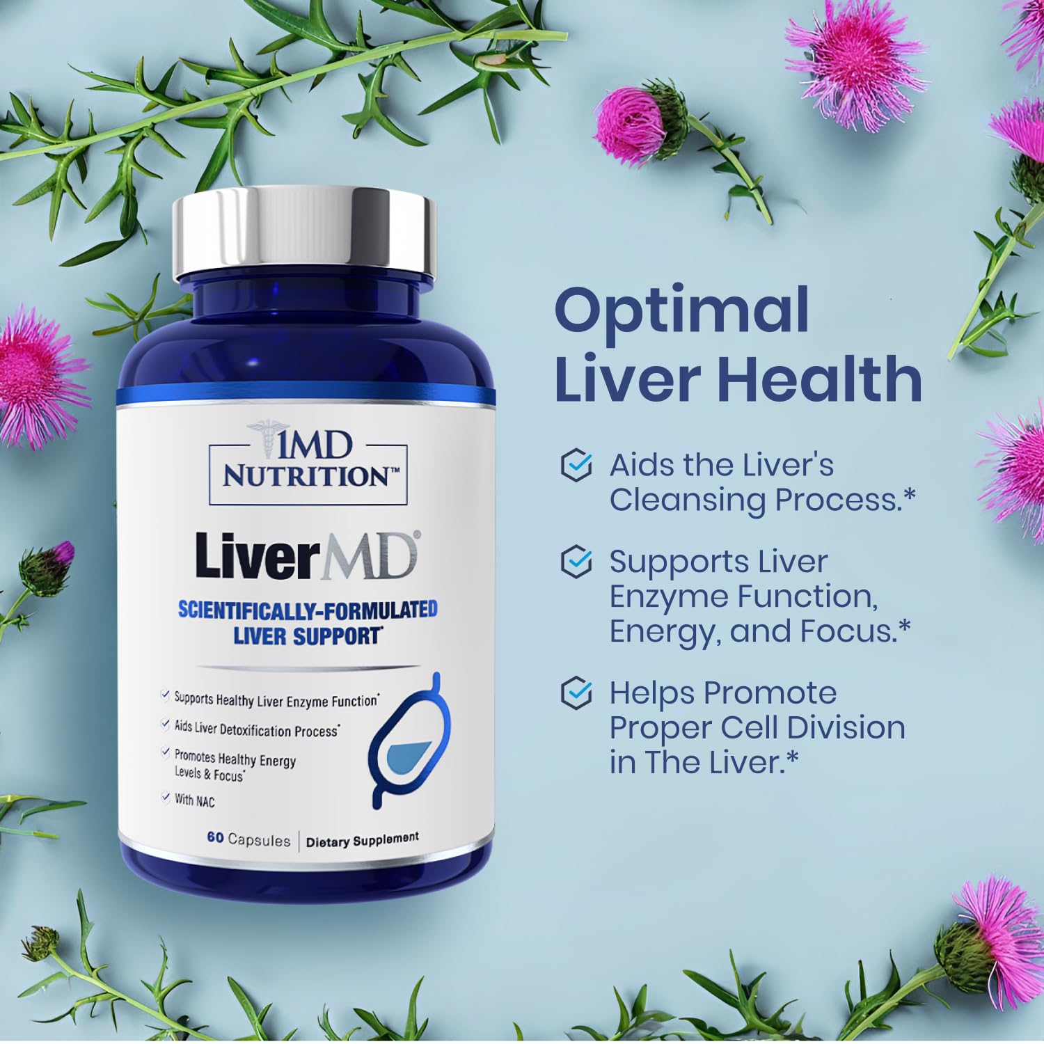 1MD Nutrition LiverMD - Liver Support Supplement with Siliphos Silybin & NAC | 60 Capsules