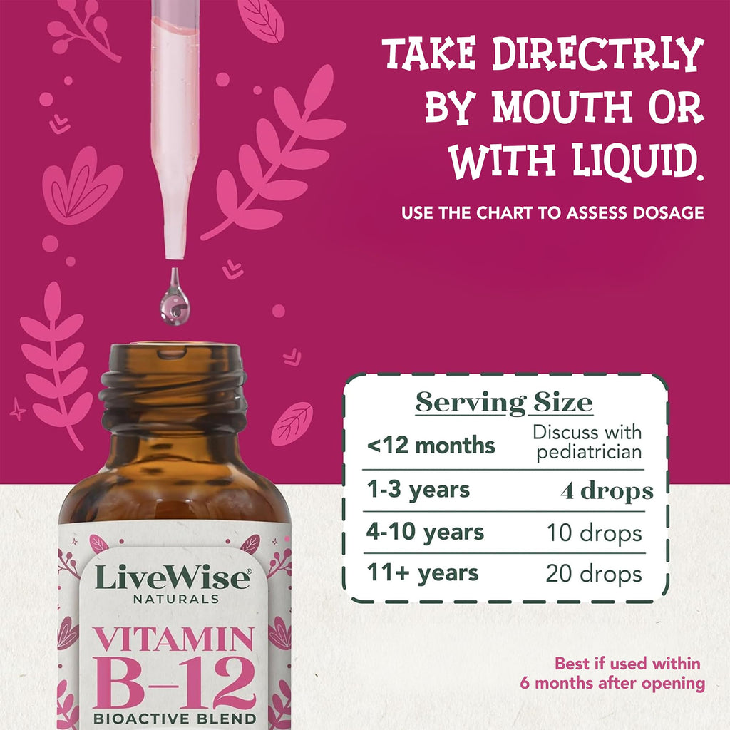 LiveWise Naturals Organic B12 Vitamin Drops – Liquid Methylcobalamin & Adenosylcobalamin for Energy