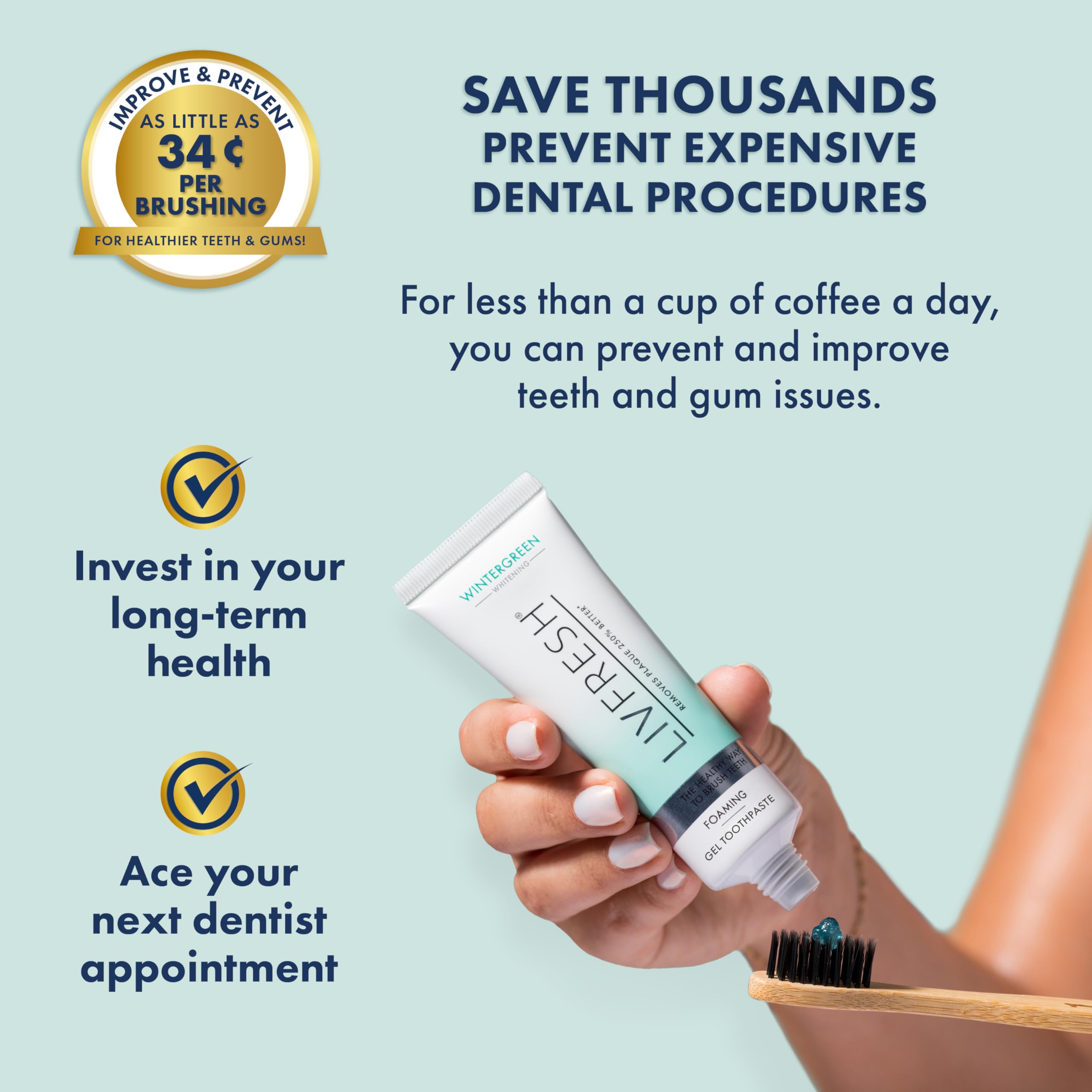 LIVFRESH Toothpaste Gel - Clinically Proven Plaque Removal 250% Better | Gum Health 190% Better | SLS Free Wintergreen 2-Pack