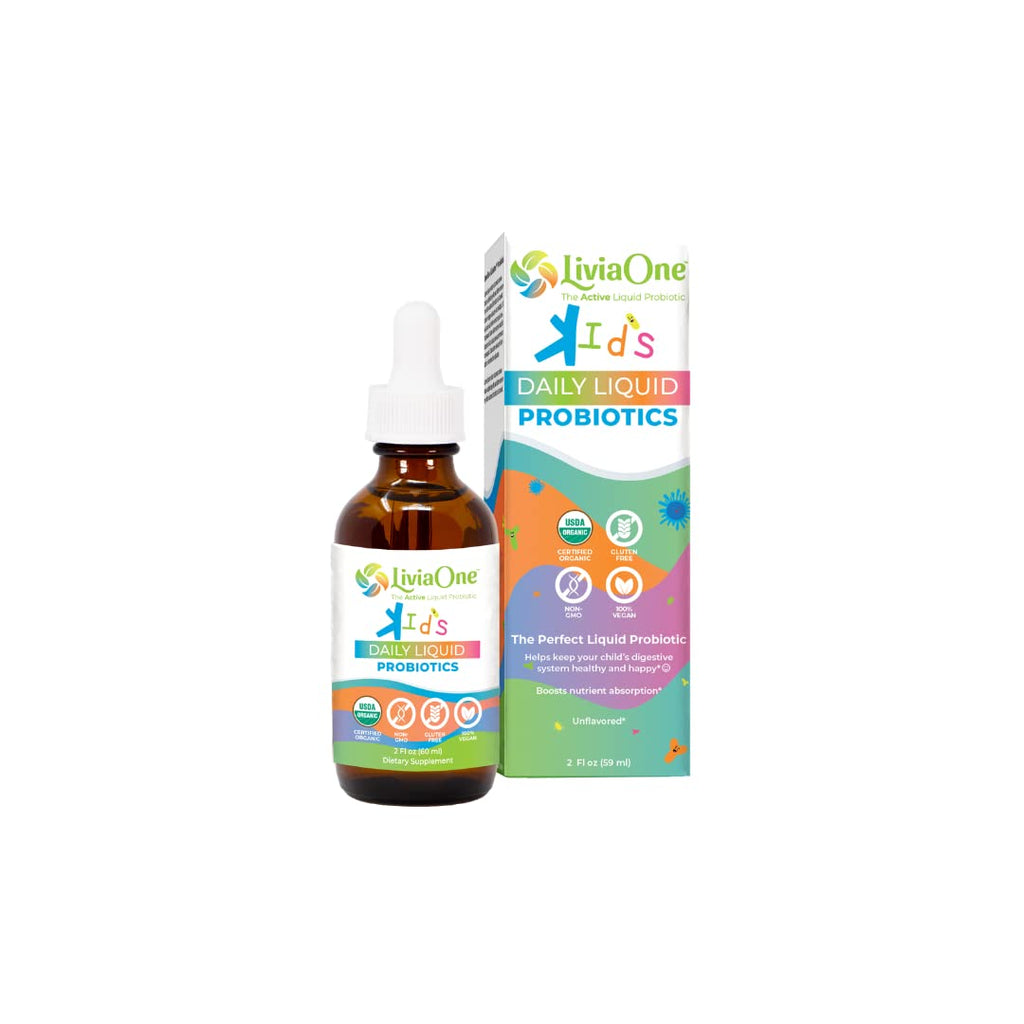LiviaOne Daily Liquid Probiotics for Kids - Digestive Health & Immune Support, USDA-Certified Organic, Vegan, Non-GMO, 2 Fl Oz